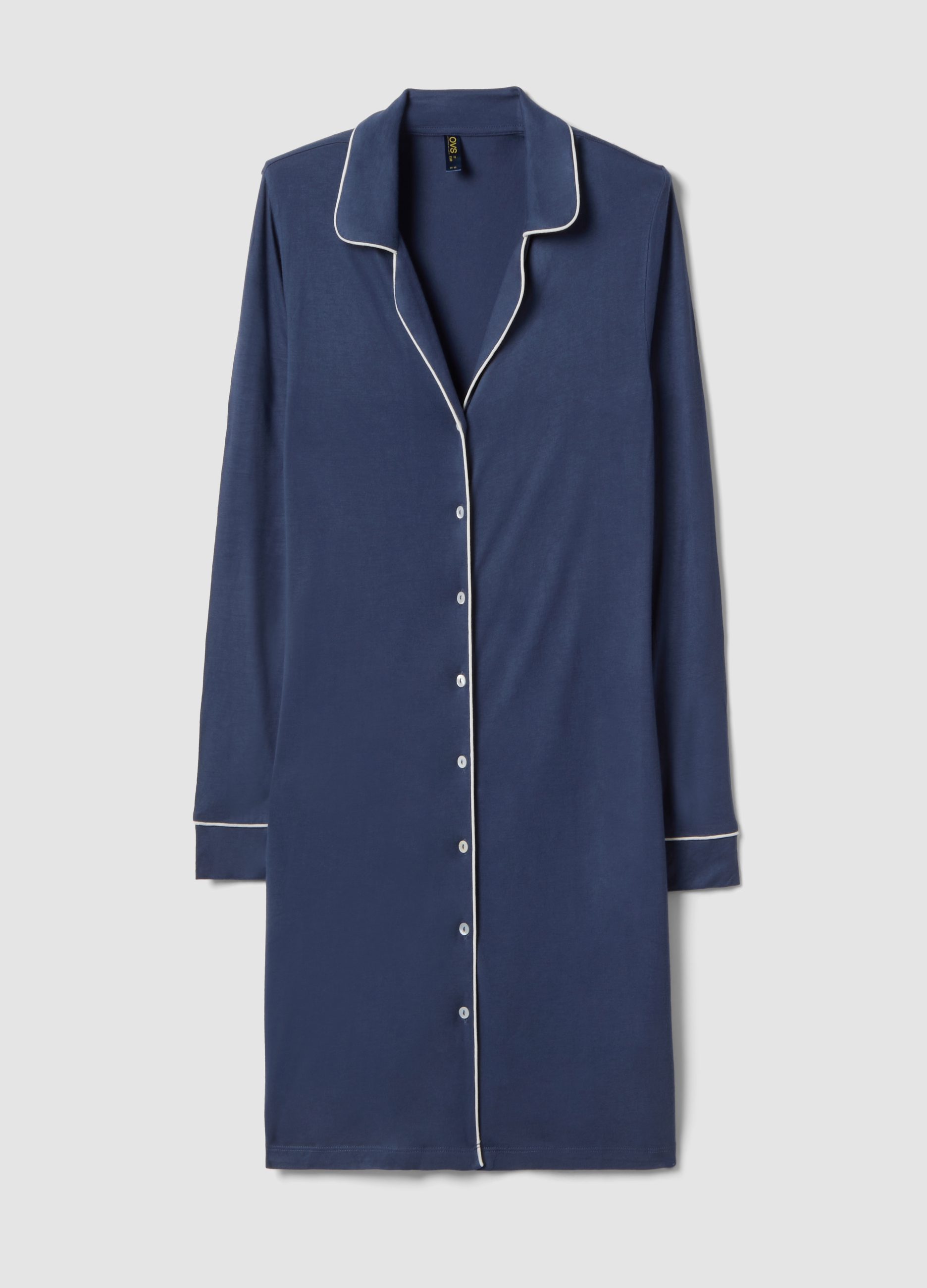 Camisón Azul De Pura Viscosa Con Botones, Mujer, Azul marino, Talla: M