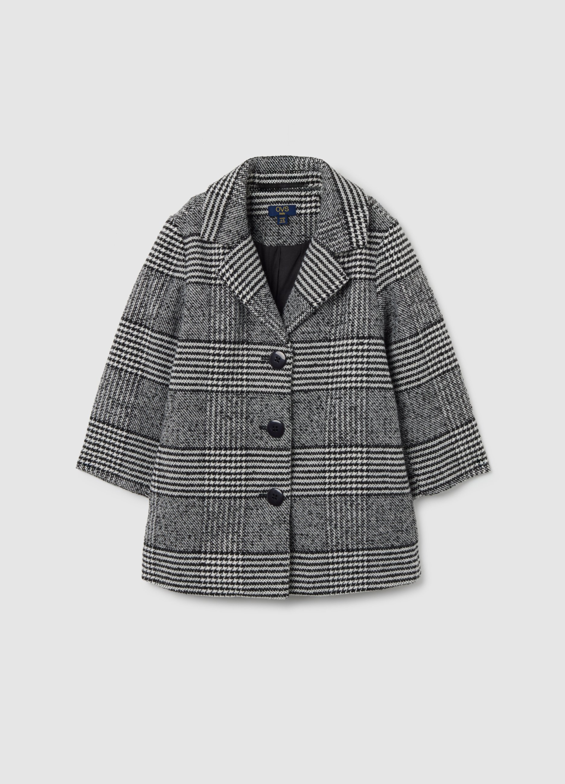 OVS KIDS, Abrigo Para Niña De Cuadros Gris Ajuste Regular, Niña, Negro, Talla: 5-6