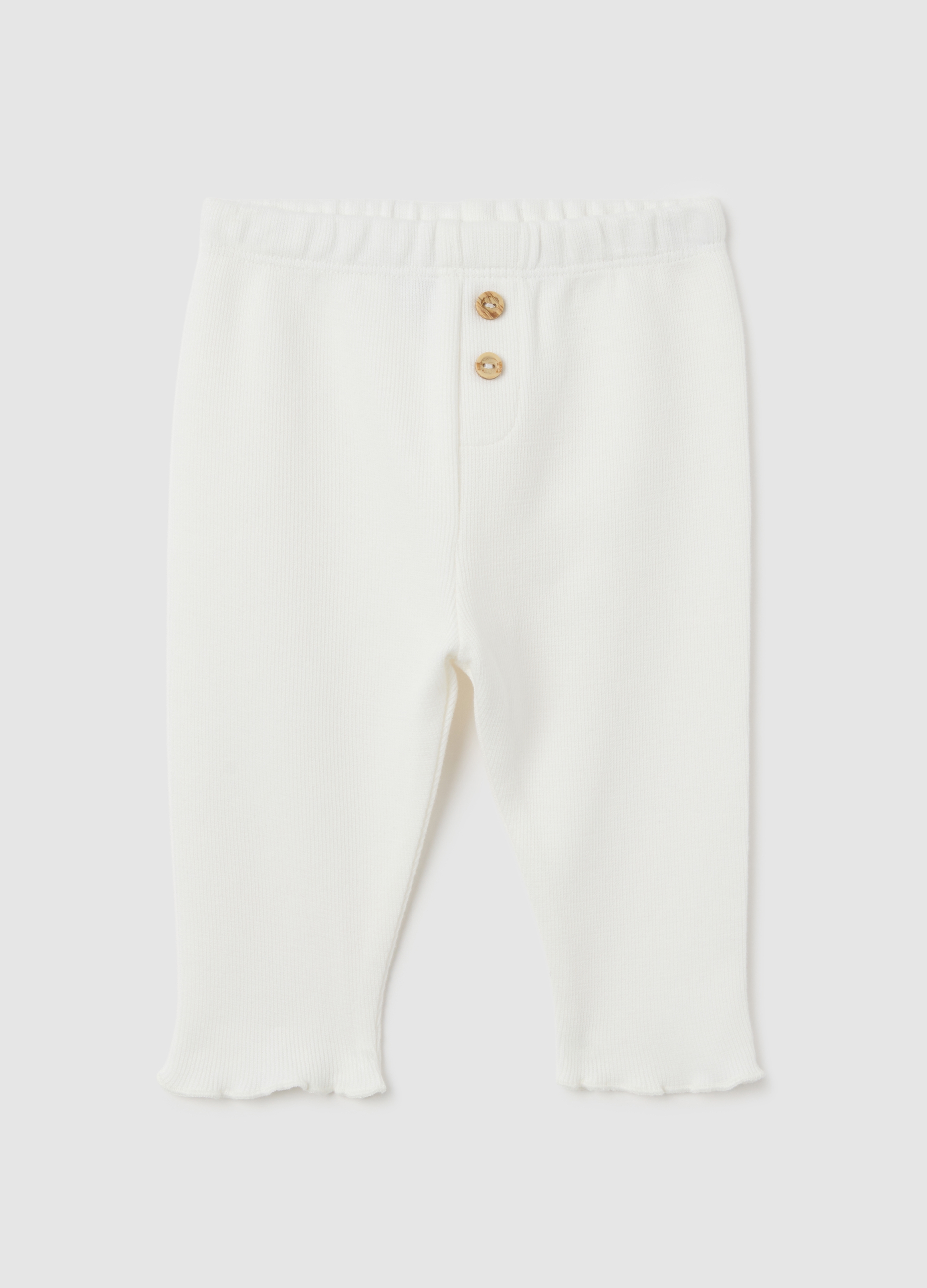 Leggings Da Neonata In Puro Cotone Bianco Regular Fit Con Balza, Bebé Niña, Blanco roto, Talla: 1-3