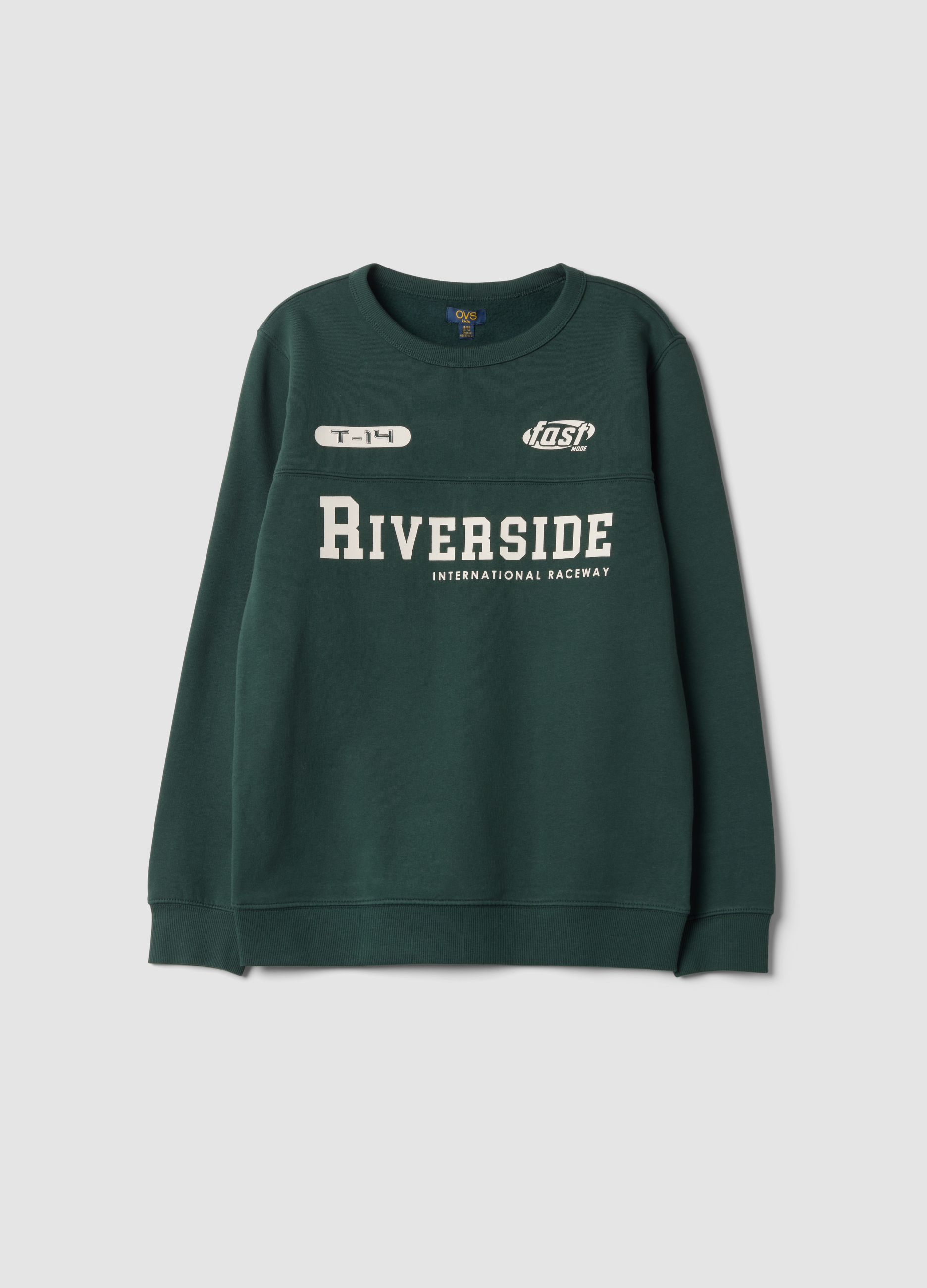 OVS KIDS, Felpa Verde In Puro Cotone Organico Con Stampa College, Bambino, Verde, Taglia: 11-12