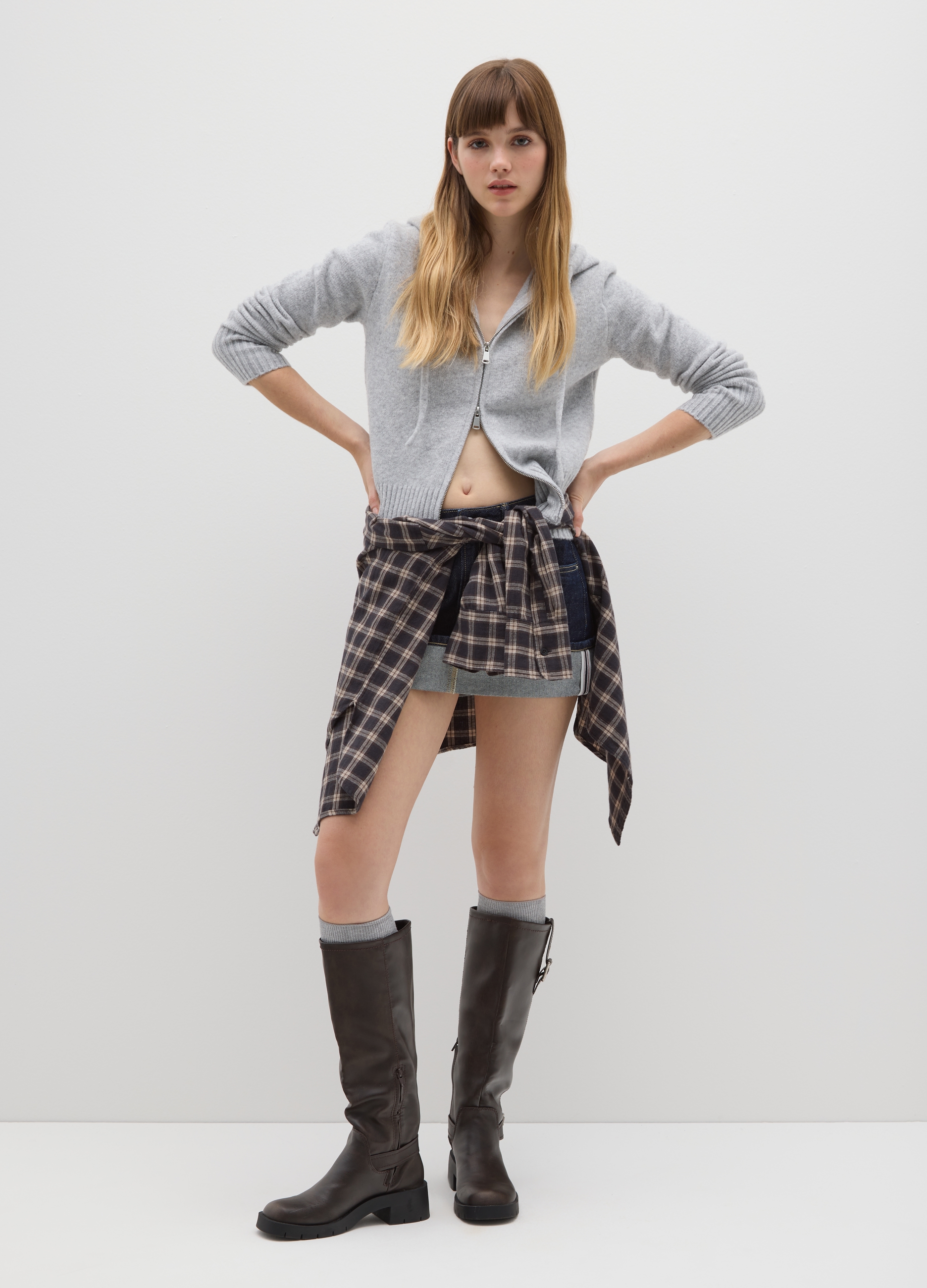 B.ANGEL, Cardigan Con Cappuccio Grigio Regular Fit Con Zip, Donna, Grigio, Taglia: M