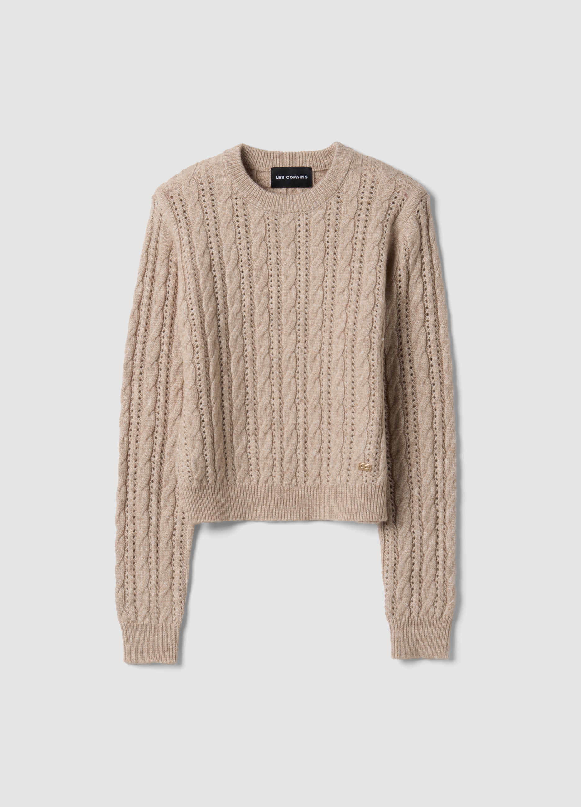 LES COPAINS, Maglia Beige Girocollo In Misto Lana A Trecce Regular Fit, Donna, Beige, Taglia: XL