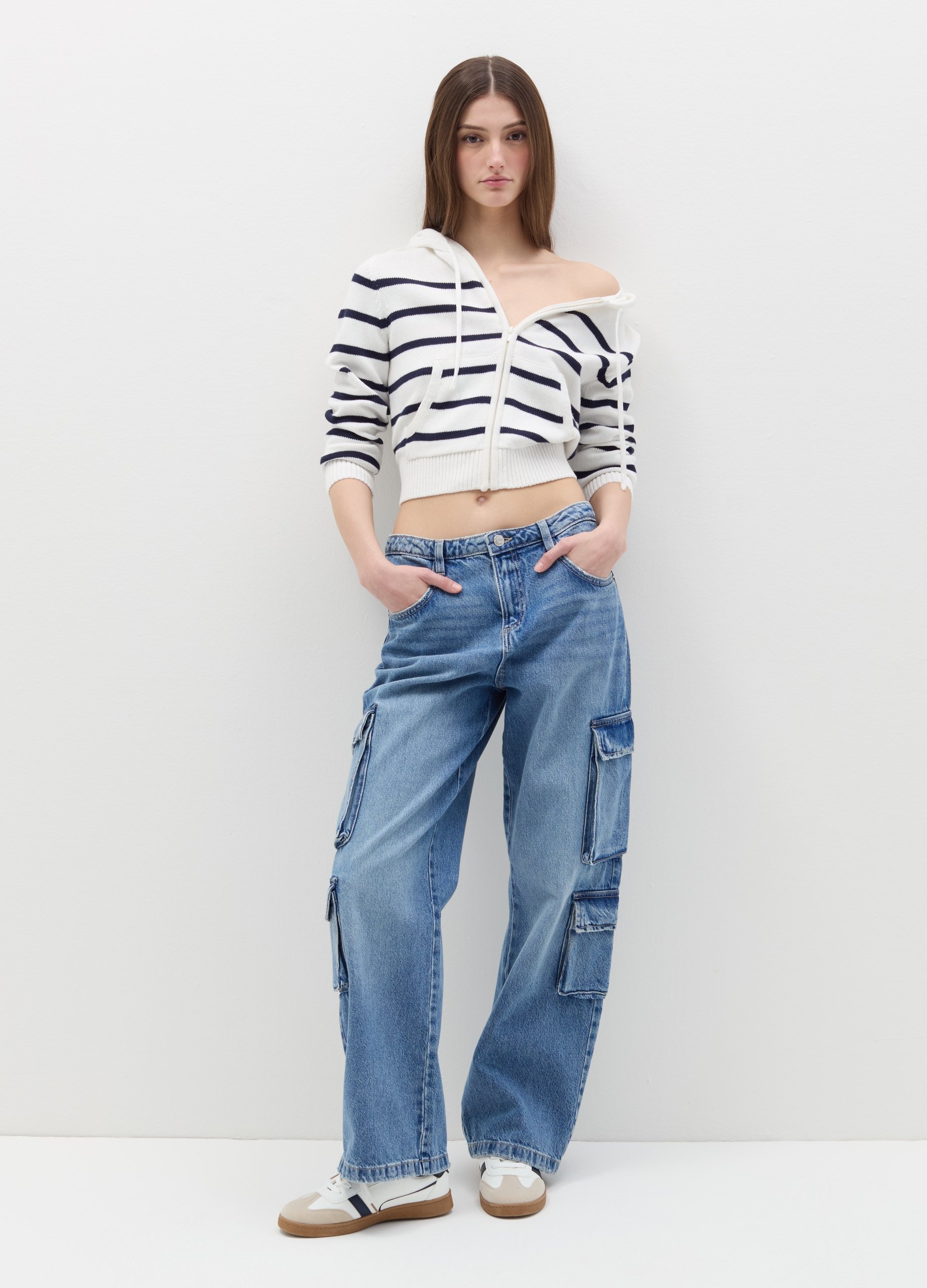 B.ANGEL, Cárdigan Con Cremallera Con Capucha, Mujer, Blanco/azul, Talla: 34