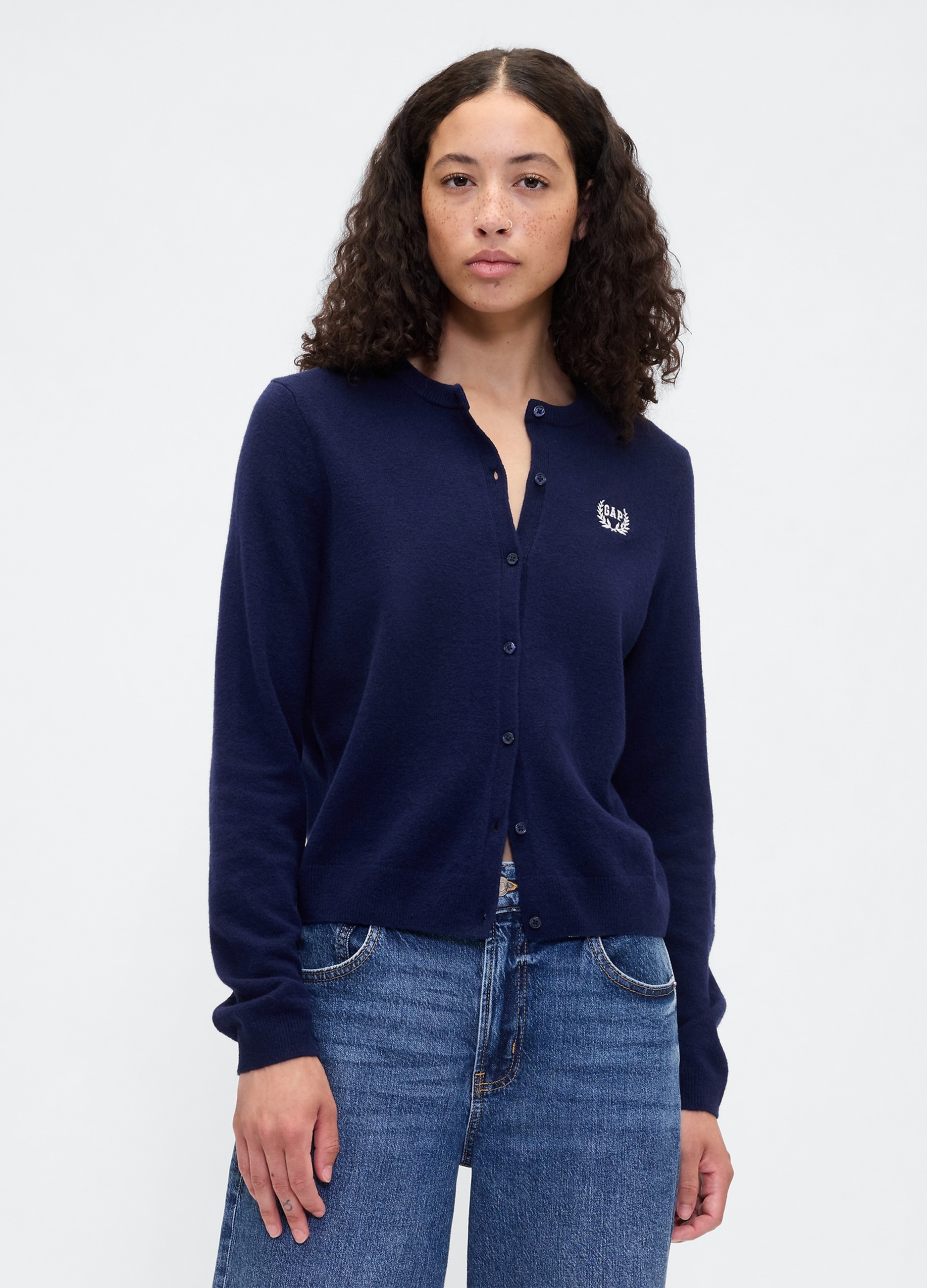 GAP, Cardigan Cashsoft Con Bottoni E Logo Gap, Donna, Blu, Taglia: XL