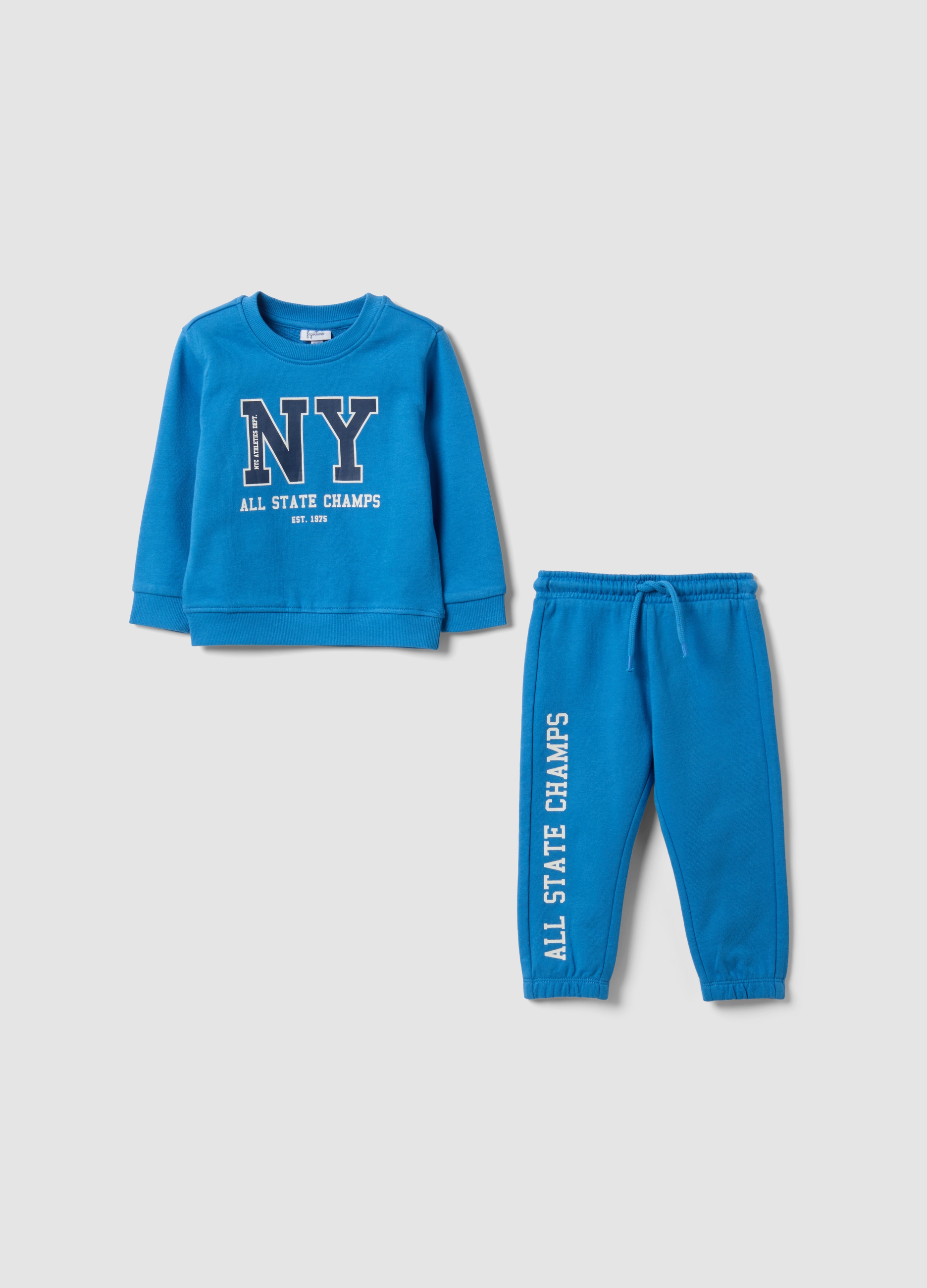 FAGOTTINO, Completo Jogging Blu In Puro Cotone A Girocollo Per Bimbo, Bambino, Blu, Taglia: 18-24