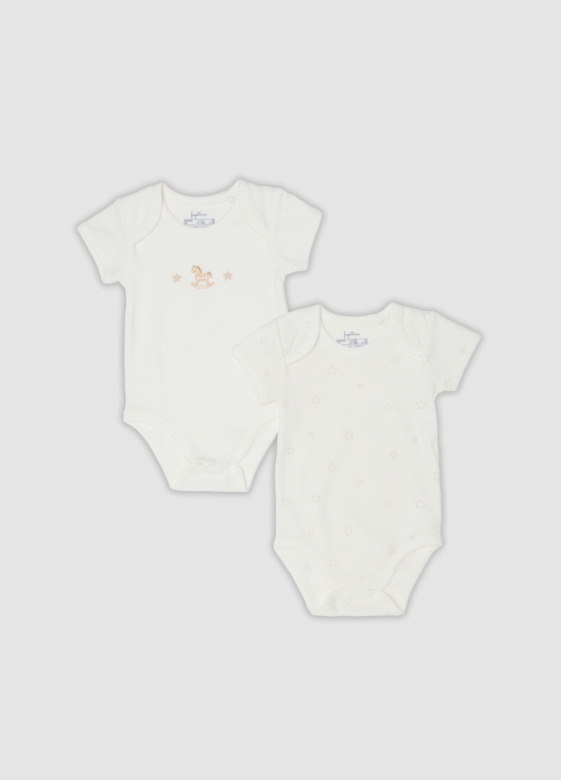 FAGOTTINO, Bipack Di Body Bianchi In Cotone Organico Con Stampe, Unisex, Bianco, Taglia: 1-3