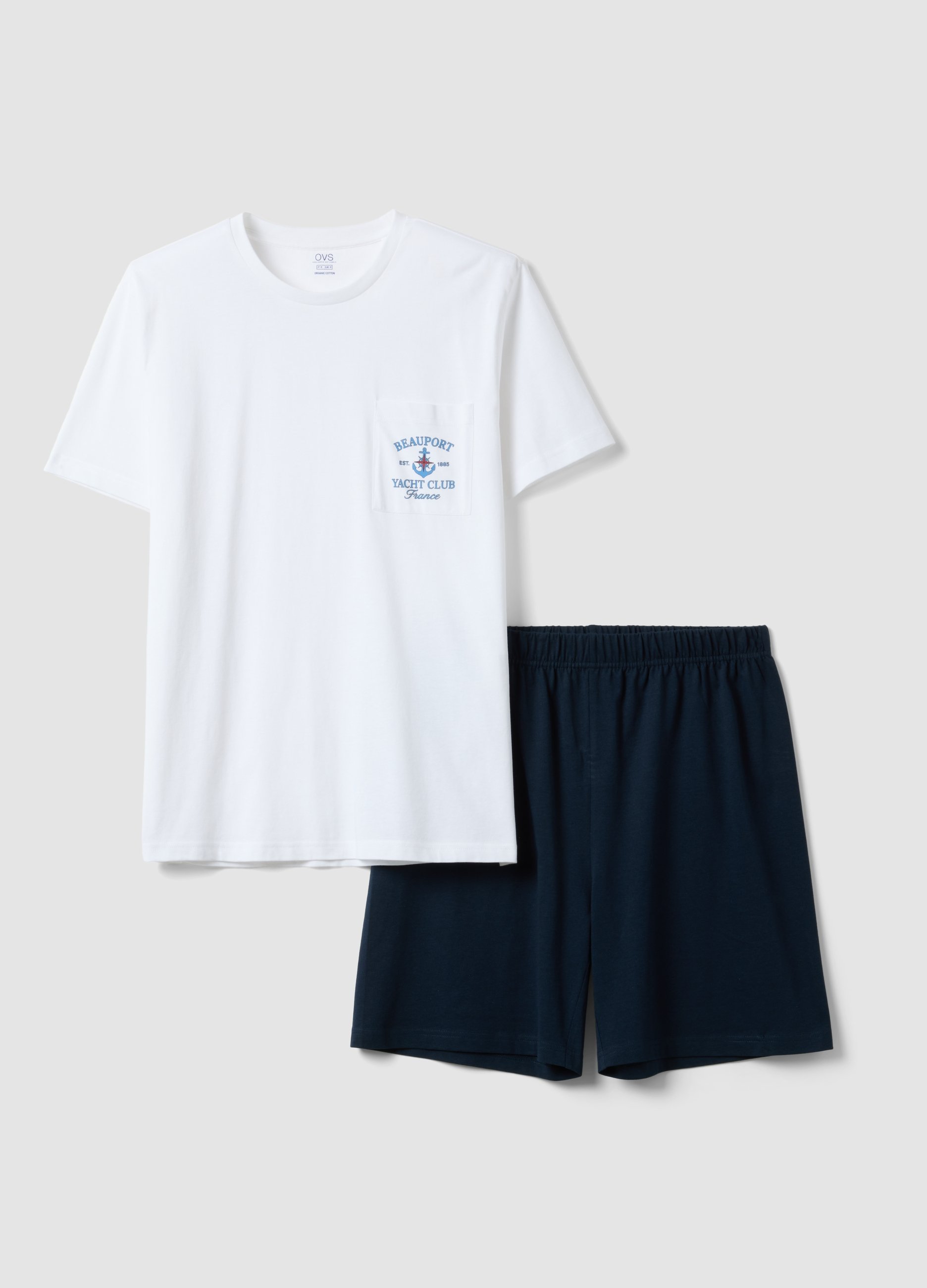 Pigiama Jersey Bianco E Blu In Puro Cotone Regular Fit, Hombre, Blanco/azul, Talla: M