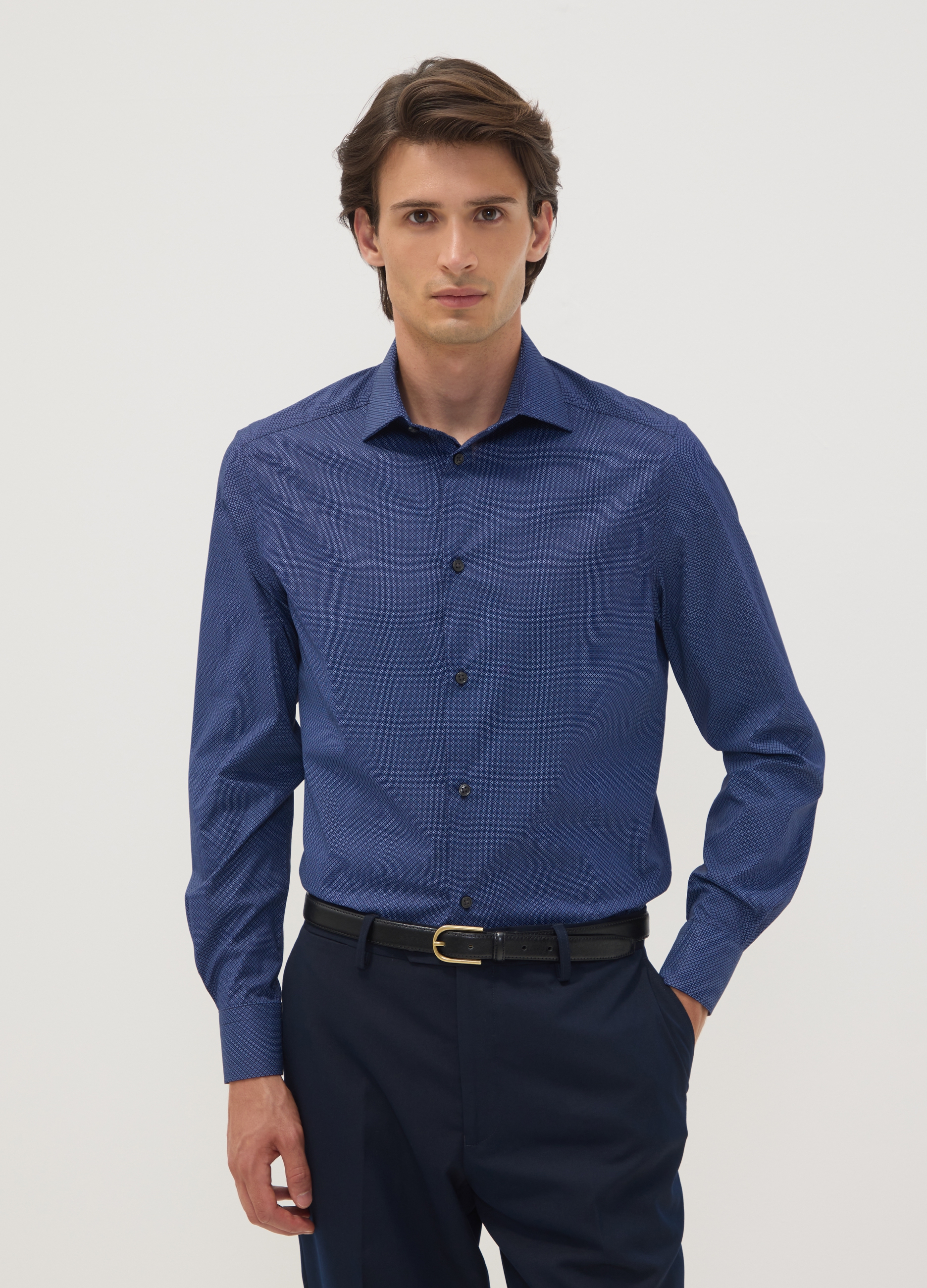 OVS, Camicia Blu In Popeline Di Cotone Elasticizzato Slim Fit, Uomo, Blu, Taglia: 43