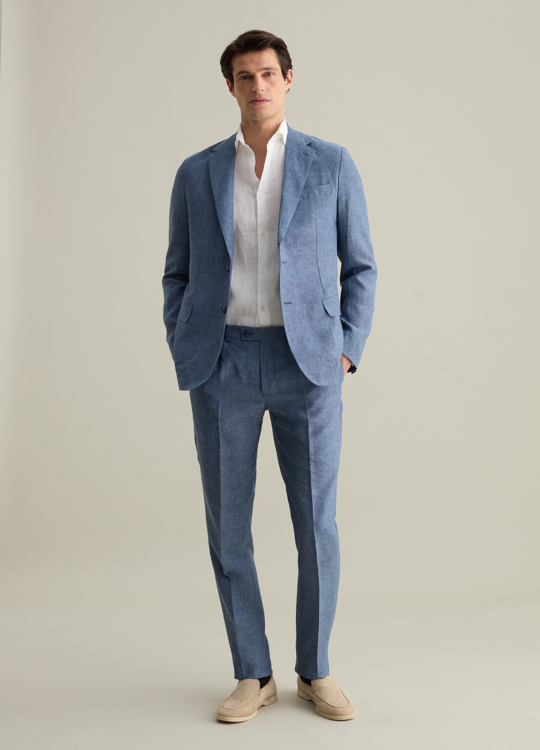 PIOMBO, Pantaloni Slim Fit In Lino Contemporary, Uomo, Azzurro, Taglia: 48