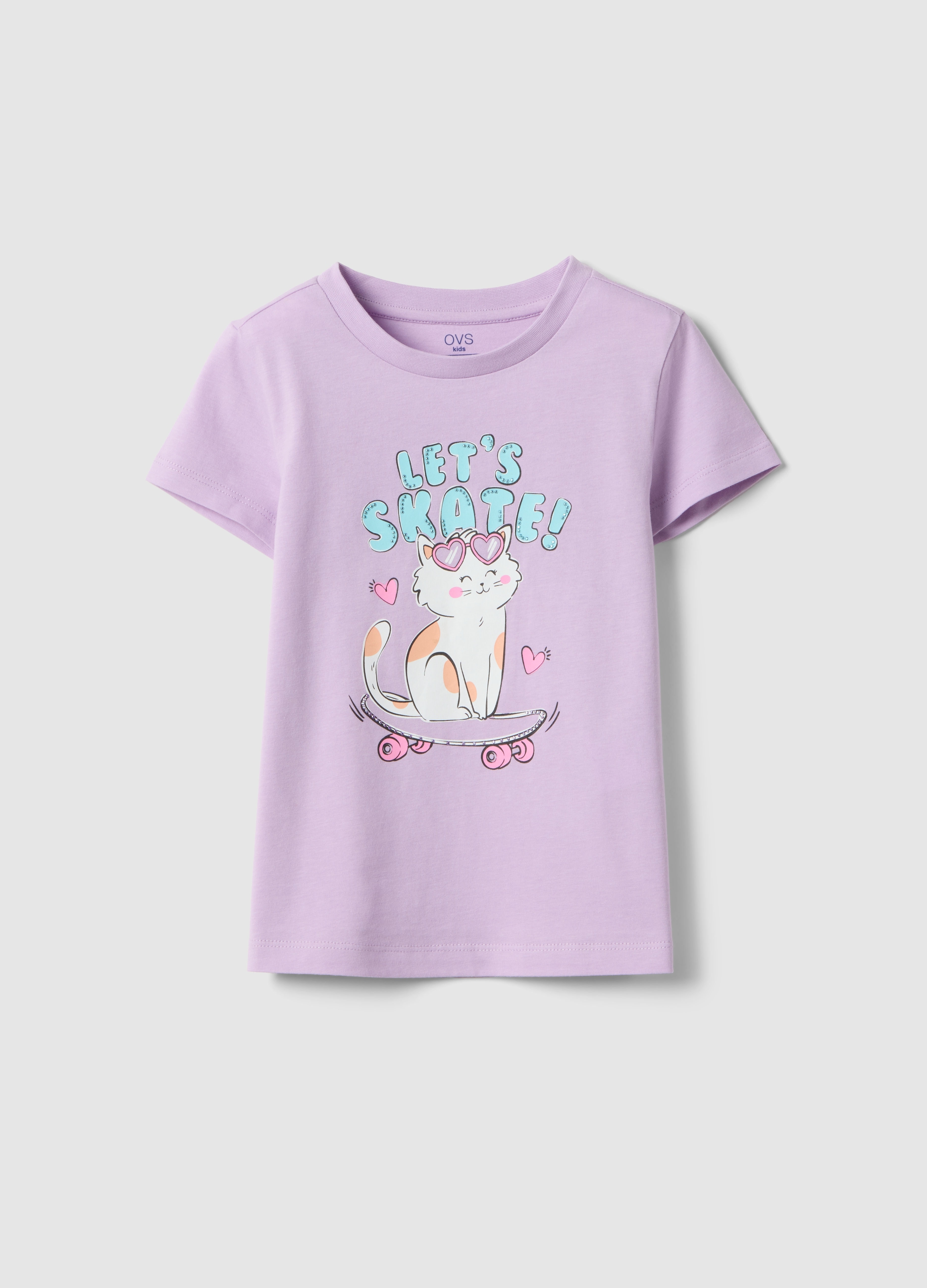 OVS KIDS, Camiseta Violeta De Niña En Algodón Puro Regular Fit Con Estampado, Niña, Lila claro, Talla: 3-4