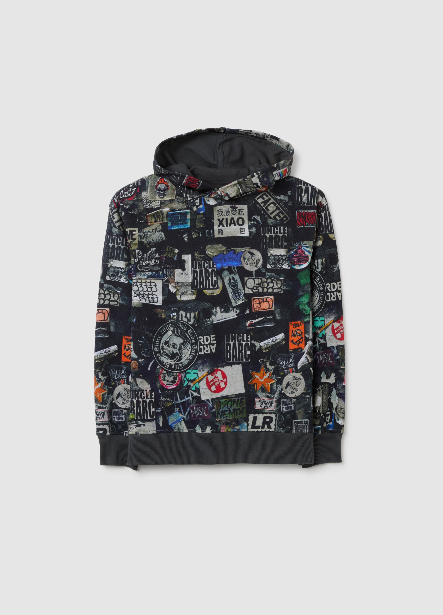 Felpa Con Cappuccio Da Ragazzo In Misto Cotone Multicolor, Niño, Grey/Black, Talla: 10-11