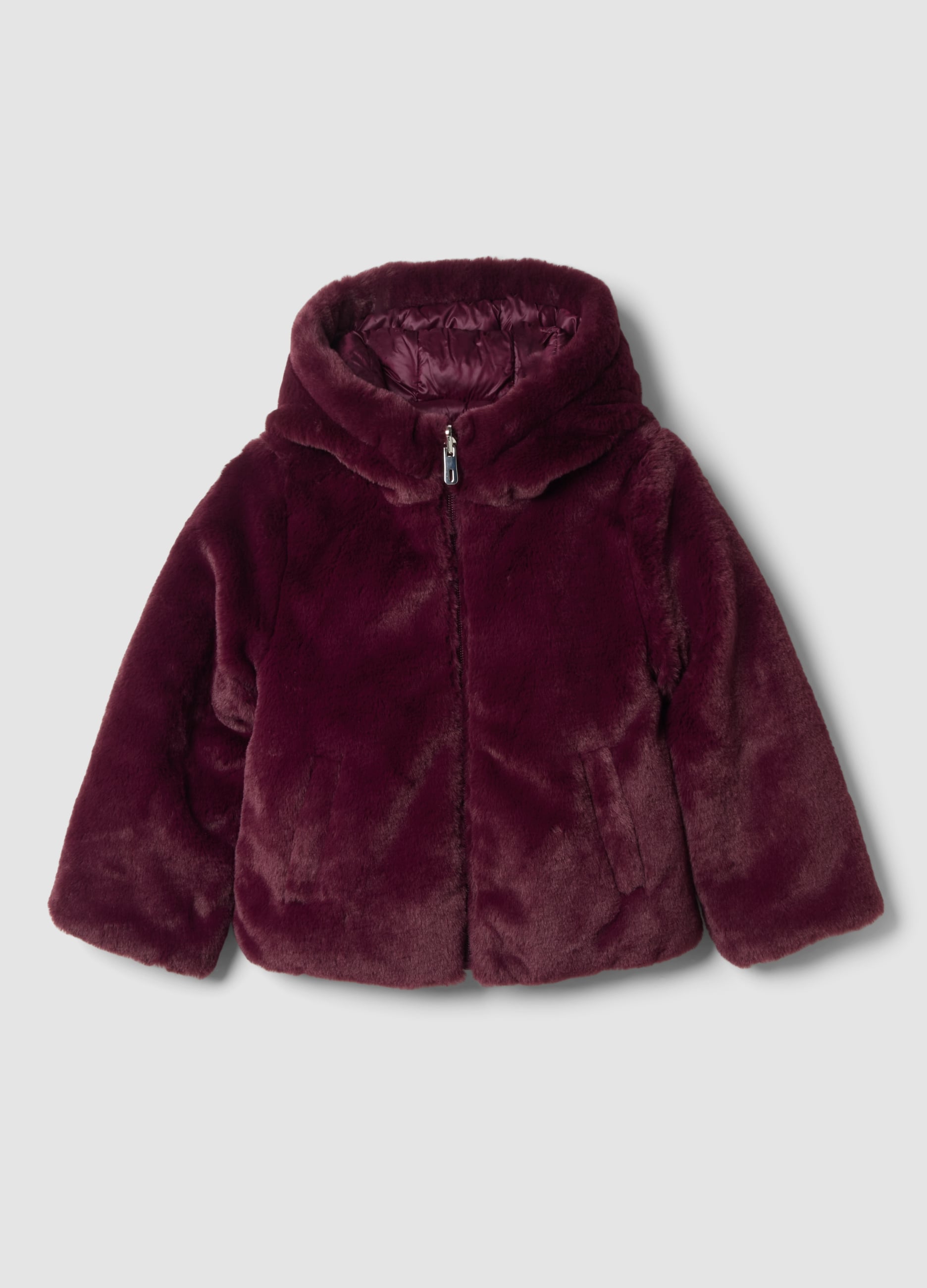 OVS KIDS , Giaccone Imbottito Viola Prugna Con Cappuccio E Zip, Bambina, Viola, Taglia: 9-10