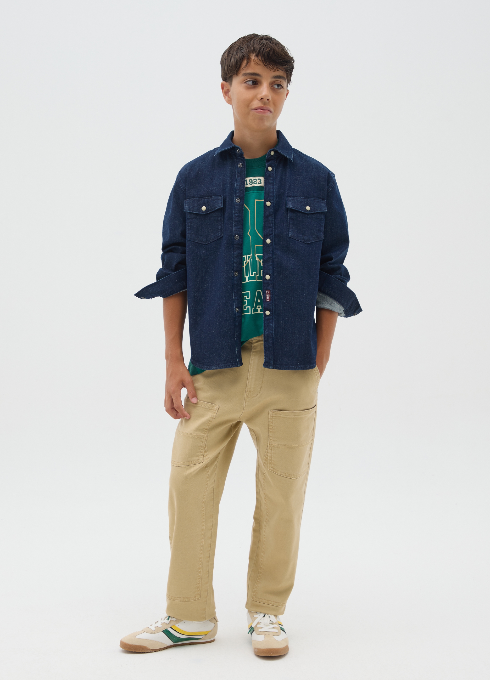 OVS KIDS, Pantaloni Da Ragazzo In Cotone Elasticizzato Beige Relaxed Fit, Bambino, Beige, Taglia: 10-11