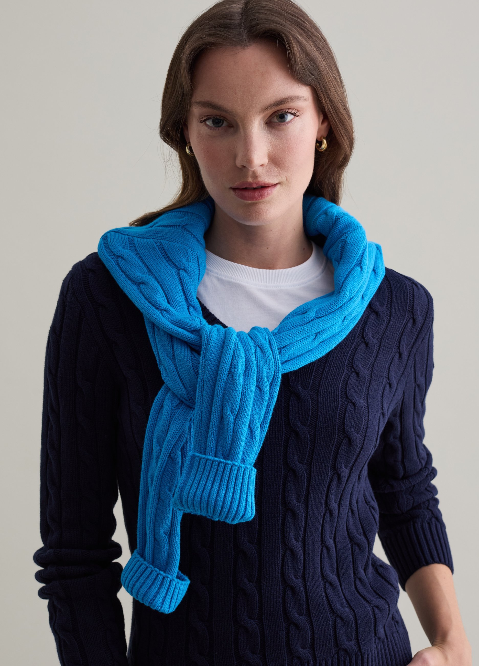 PIOMBO, Pullover A Trecce Con Scollo A V, Donna, Blu, Taglia: M