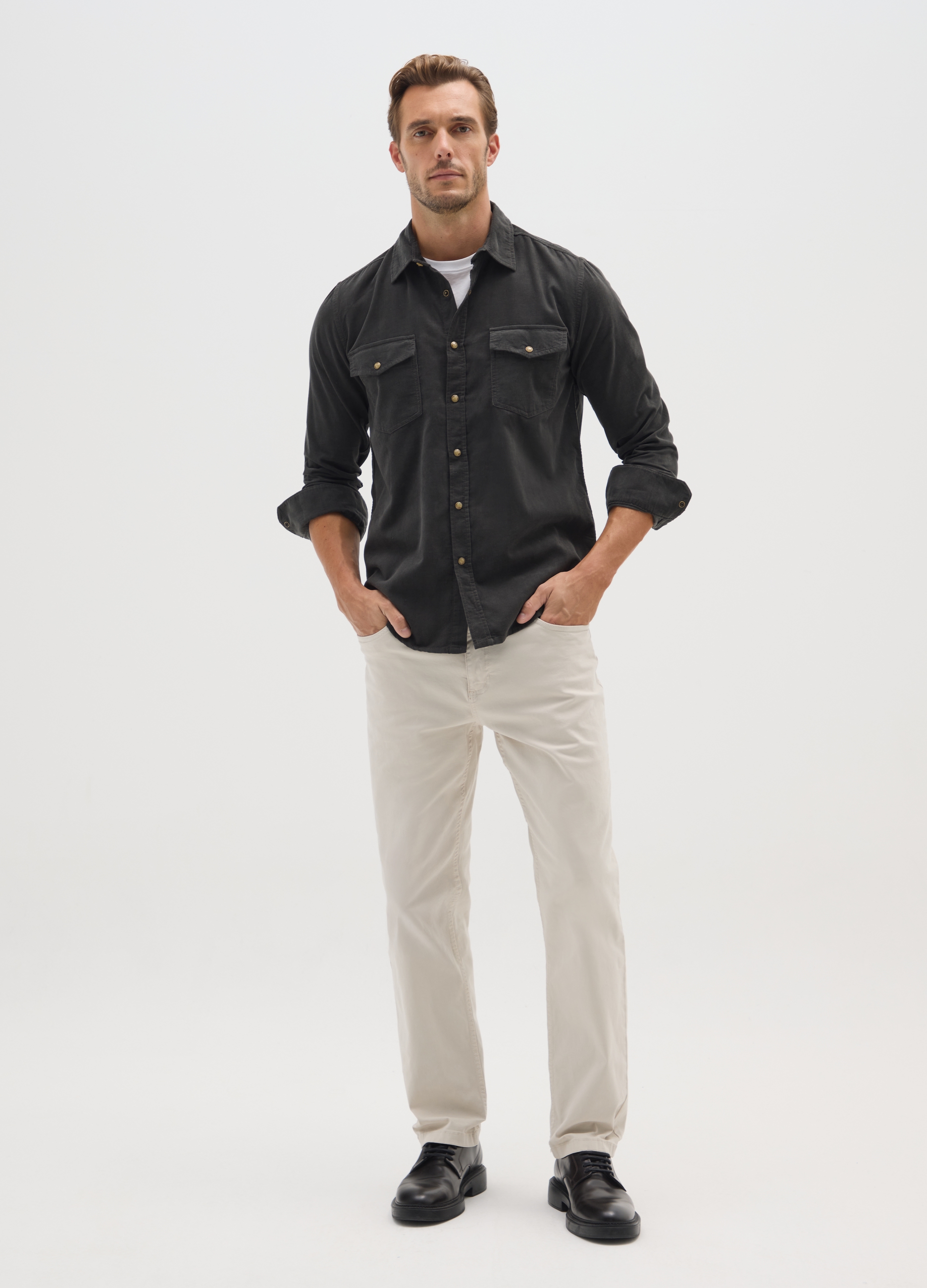 OVS, Camicia In Puro Cotone Nera Regular Fit In Velluto A Coste, Uomo, Nero, Taglia: S