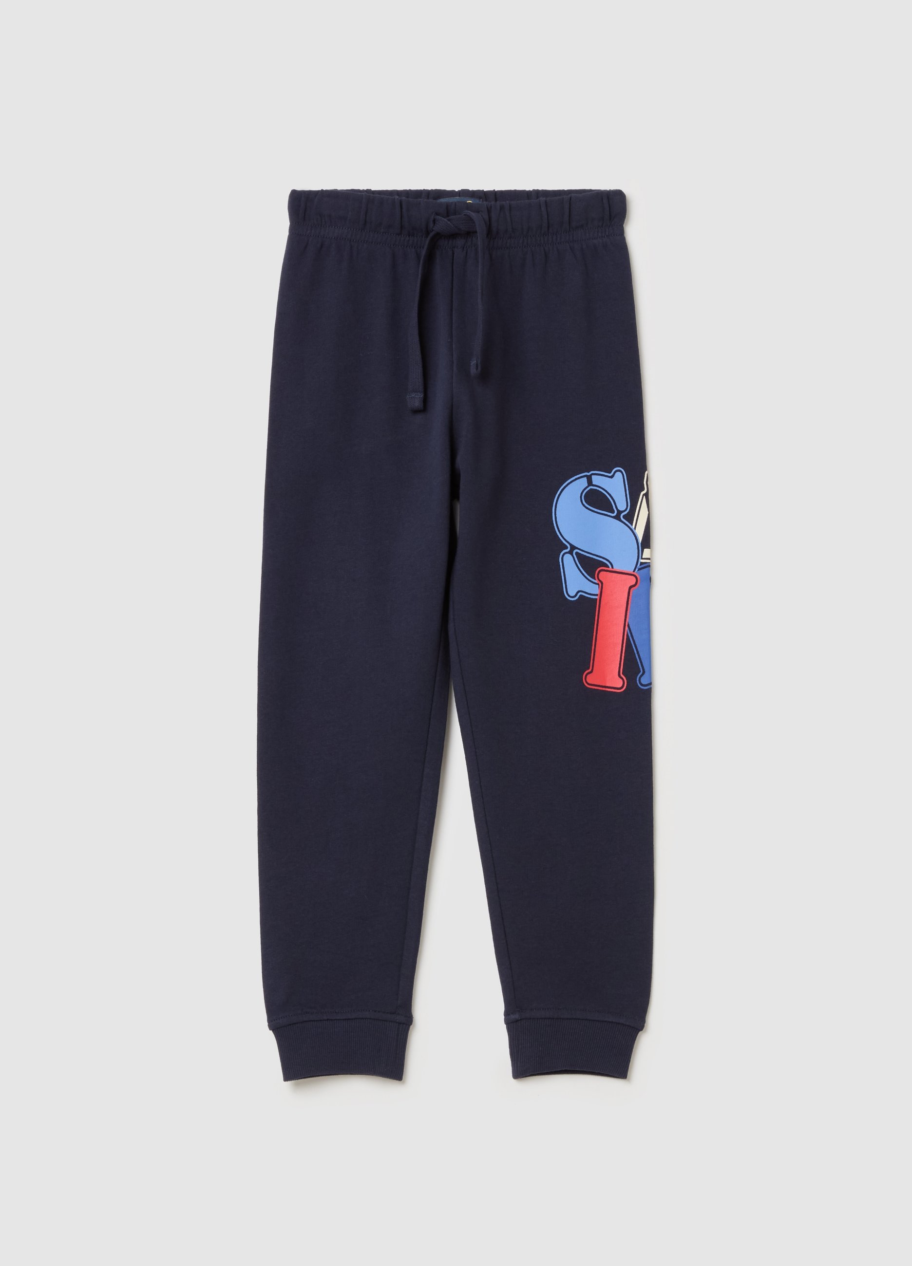 Joggers De Felpa Con Cordón De Ajuste Y Estampado, Niño, Azul oscuro, Talla: 9-10