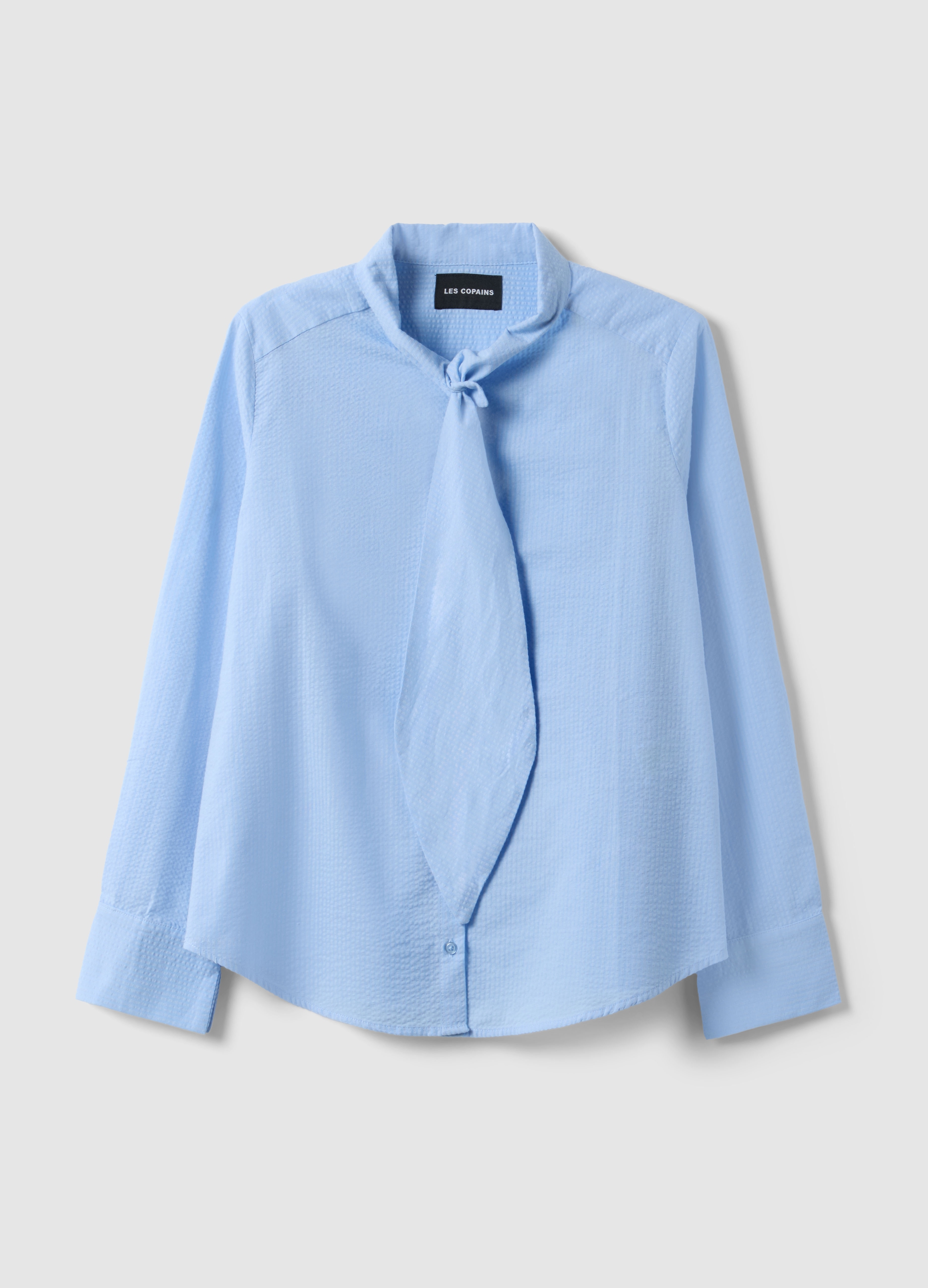 LES COPAINS, Camisa Azul Claro De Algodón Puro En Ajuste Regular Con Cuello Con Lazo, Mujer, Azul claro, Talla: 36