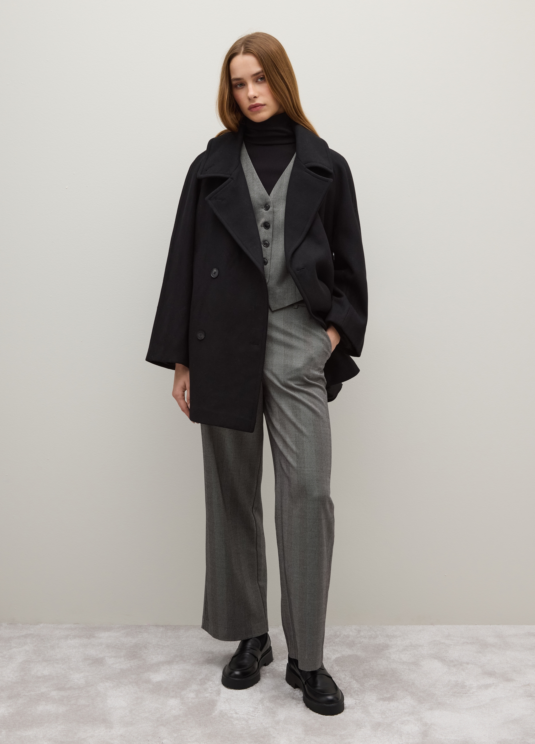 Piombo Contemporary, Cappotto Nero Con Vestibilità Over E Bottoni, Donna, Nero, Taglia: XS