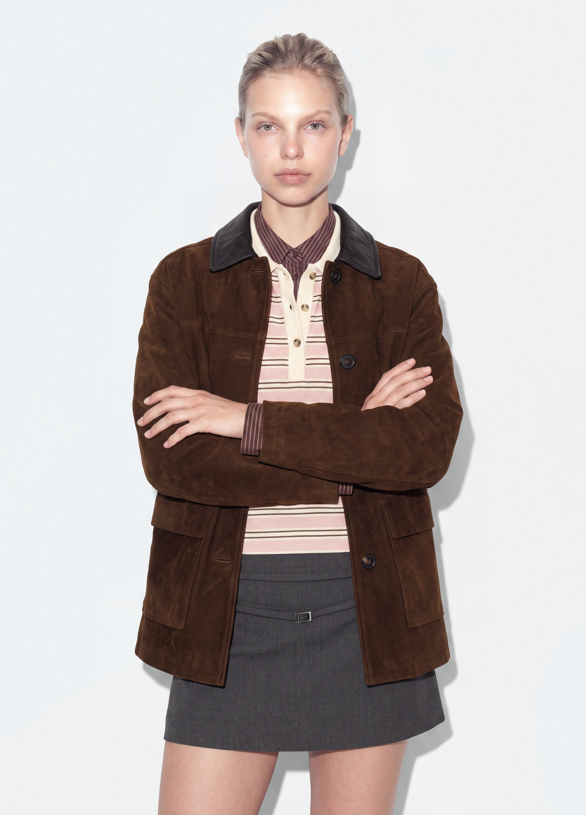B.ANGEL, Shacket Marrone Regular Fit Con Colletto A Contrasto, Donna, Marrone, Taglia: L