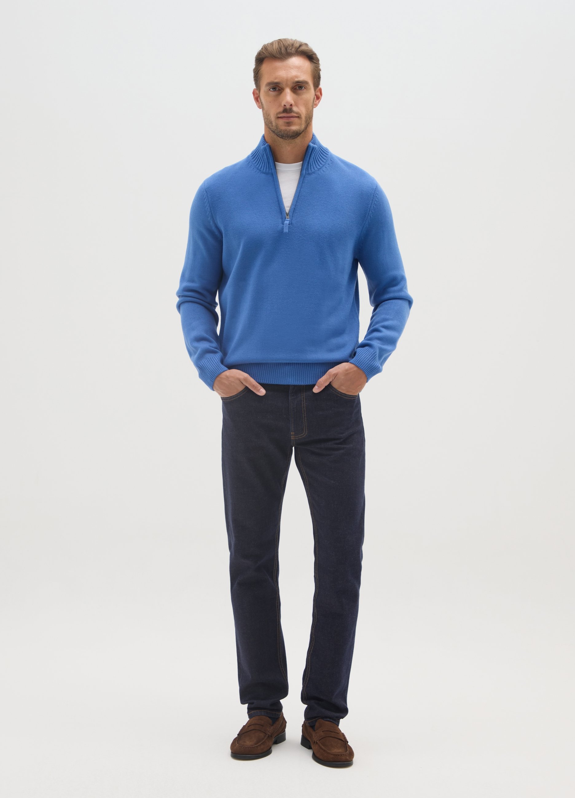 OVS, Maglione A Collo Alto Azzurro Regular Fit Con Zip Corta, Uomo, Azzurro, Taglia: M