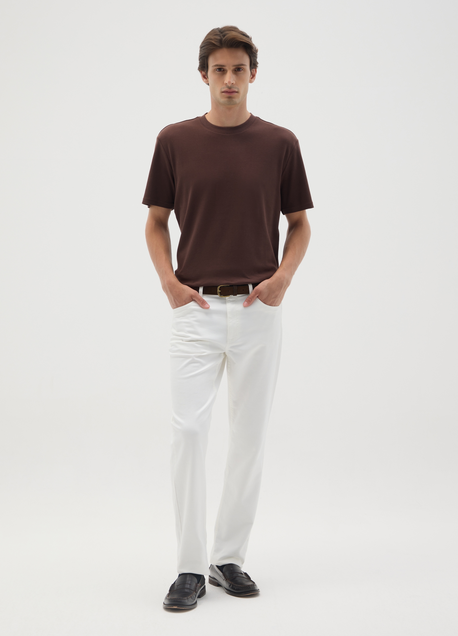 Camiseta De Algodón Puro Marrón Ajuste Relajado, Hombre, Marrón coñac, Talla: S