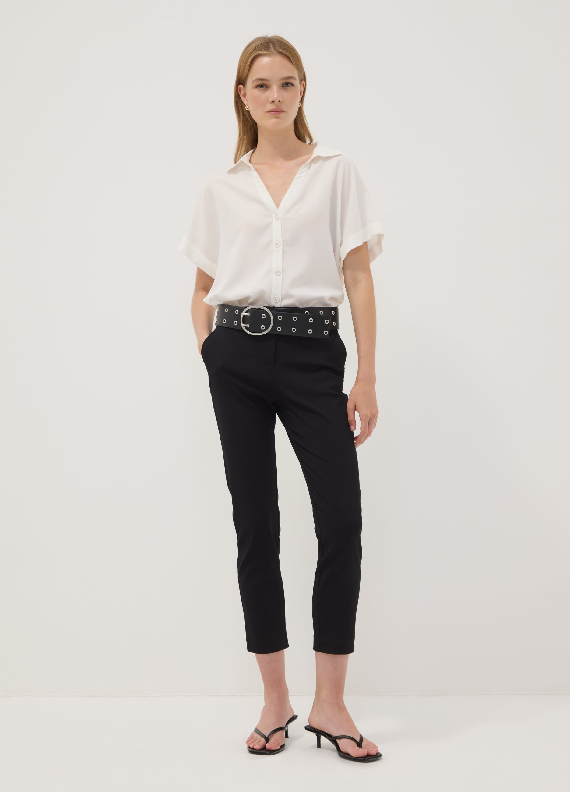 OVS, Pantaloni Chino Neri In Viscosa Elasticizzata Slim Fit, Donna, Nero, Taglia: 42