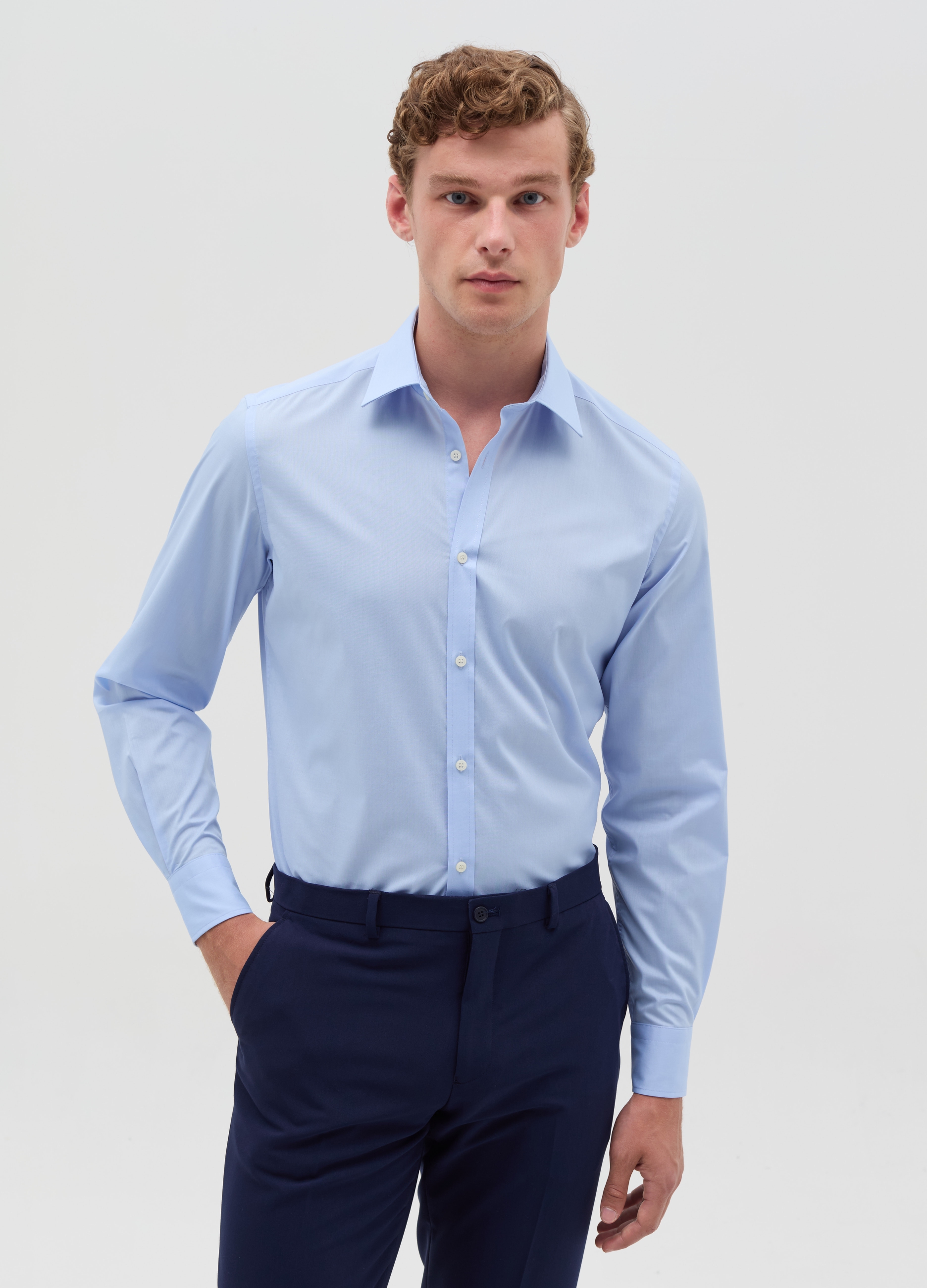 Camisa Slim Fit En Color Liso, Hombre, Azul suave, Talla: 41
