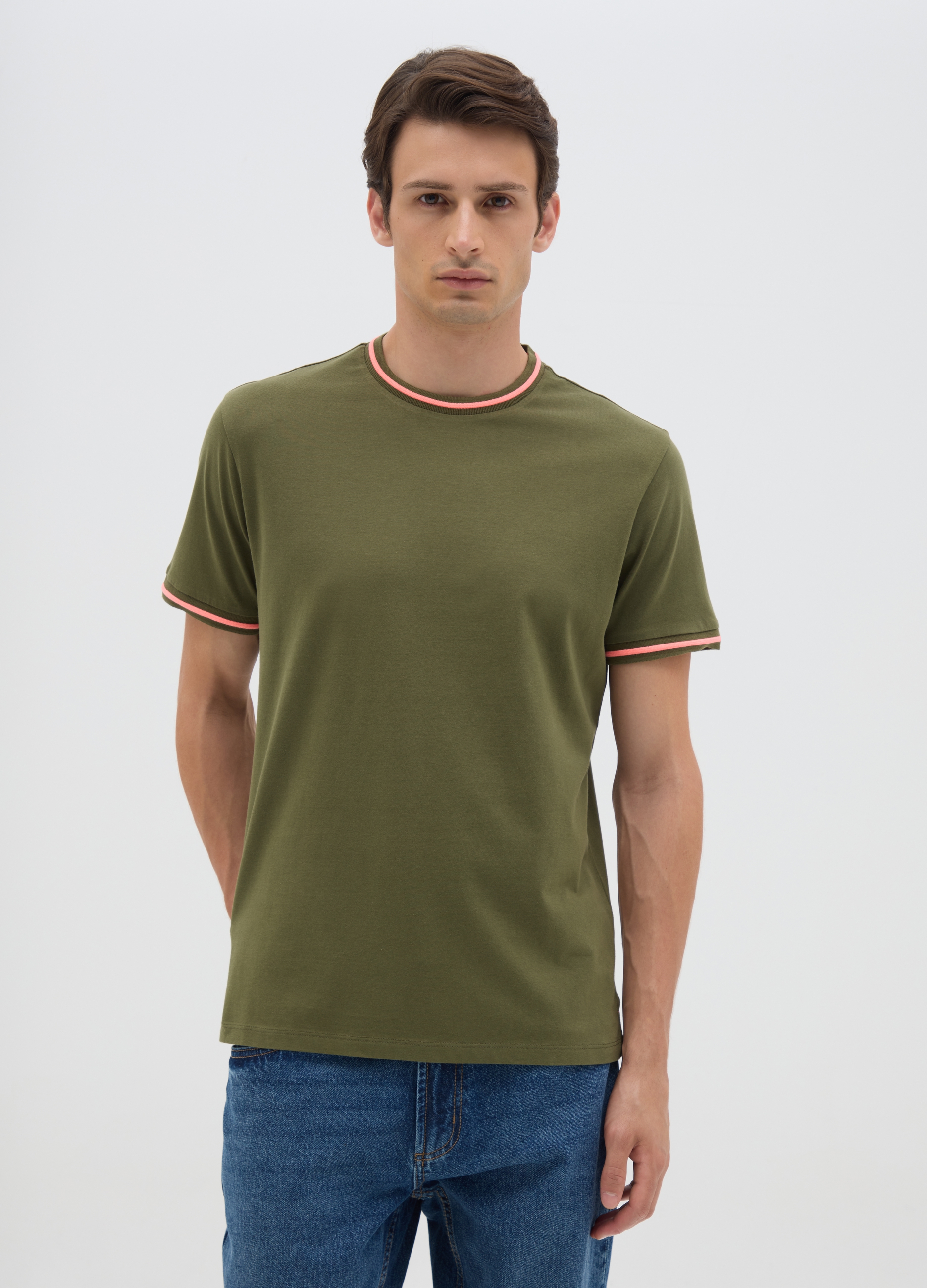 OVS , T-shirt Da Uomo In Puro Cotone Verde Regular Fit, Verde, Taglia: S