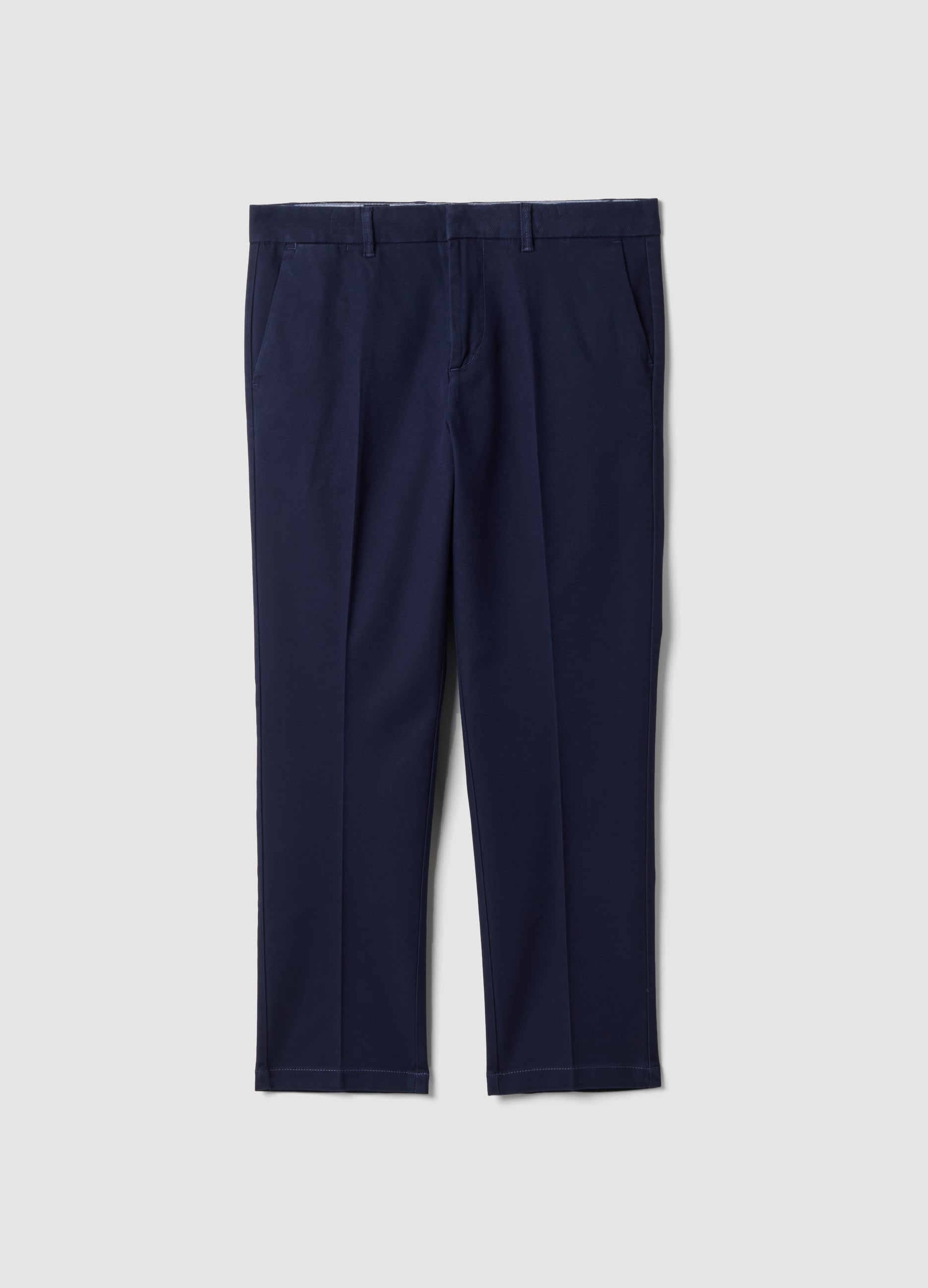 OVS, Pantaloni Chino Blu In Twill Di Cotone Elasticizzato Regular Tapered Fit, Uomo, Blu, Taglia: 54