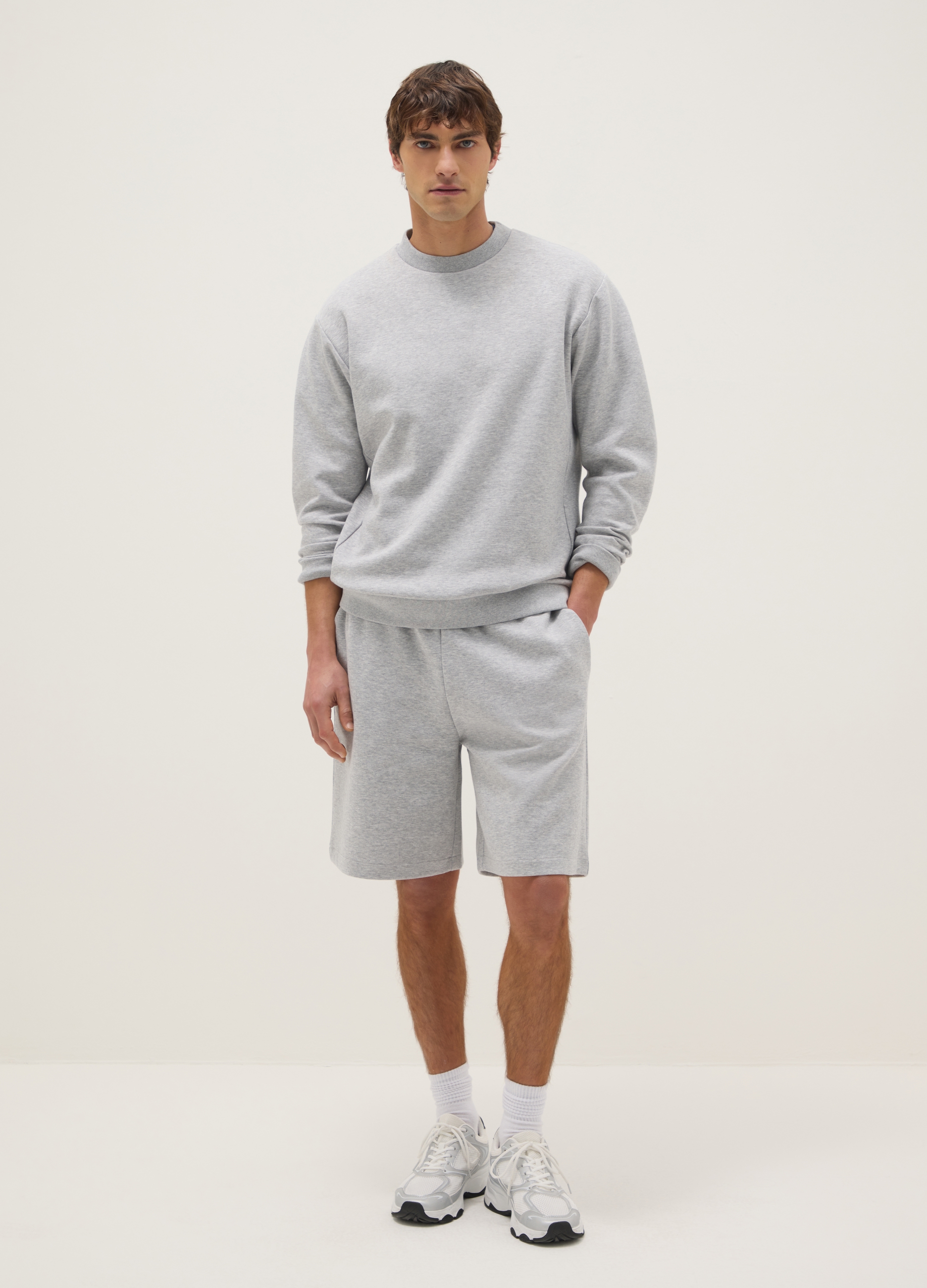Bermudas En Algodón Elástico Gris De Ajuste Regular, Hombre, Gris jaspeado, Talla: L