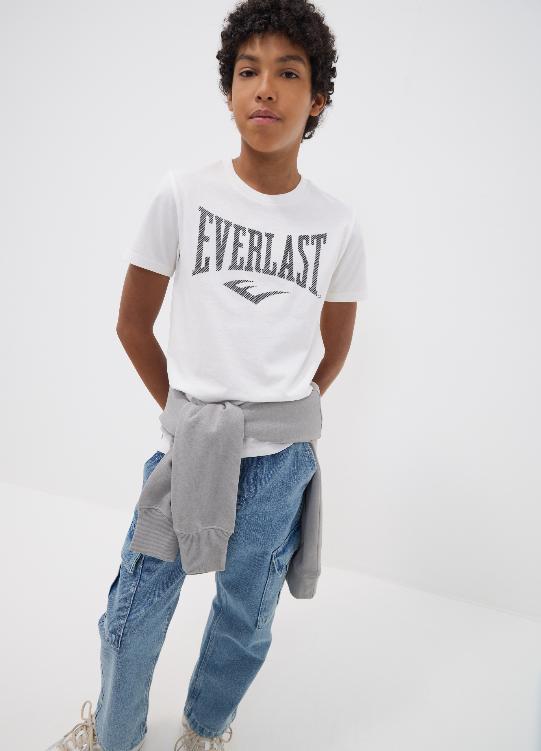 EVERLAST, T-shirt Bianca In Puro Cotone Con Stampa Frontale Regular Fit Per Ragazzo, Unisex, Bianco, Taglia: 14-15