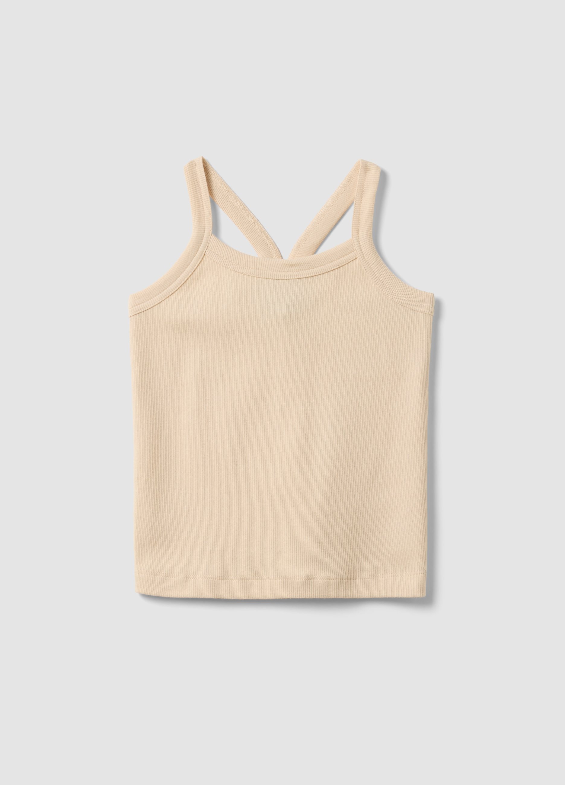OVS KIDS, Tank Top Fitted Beige In Cotone Elasticizzato A Coste Da Ragazza, Niña, Beige, Talla: 14-15