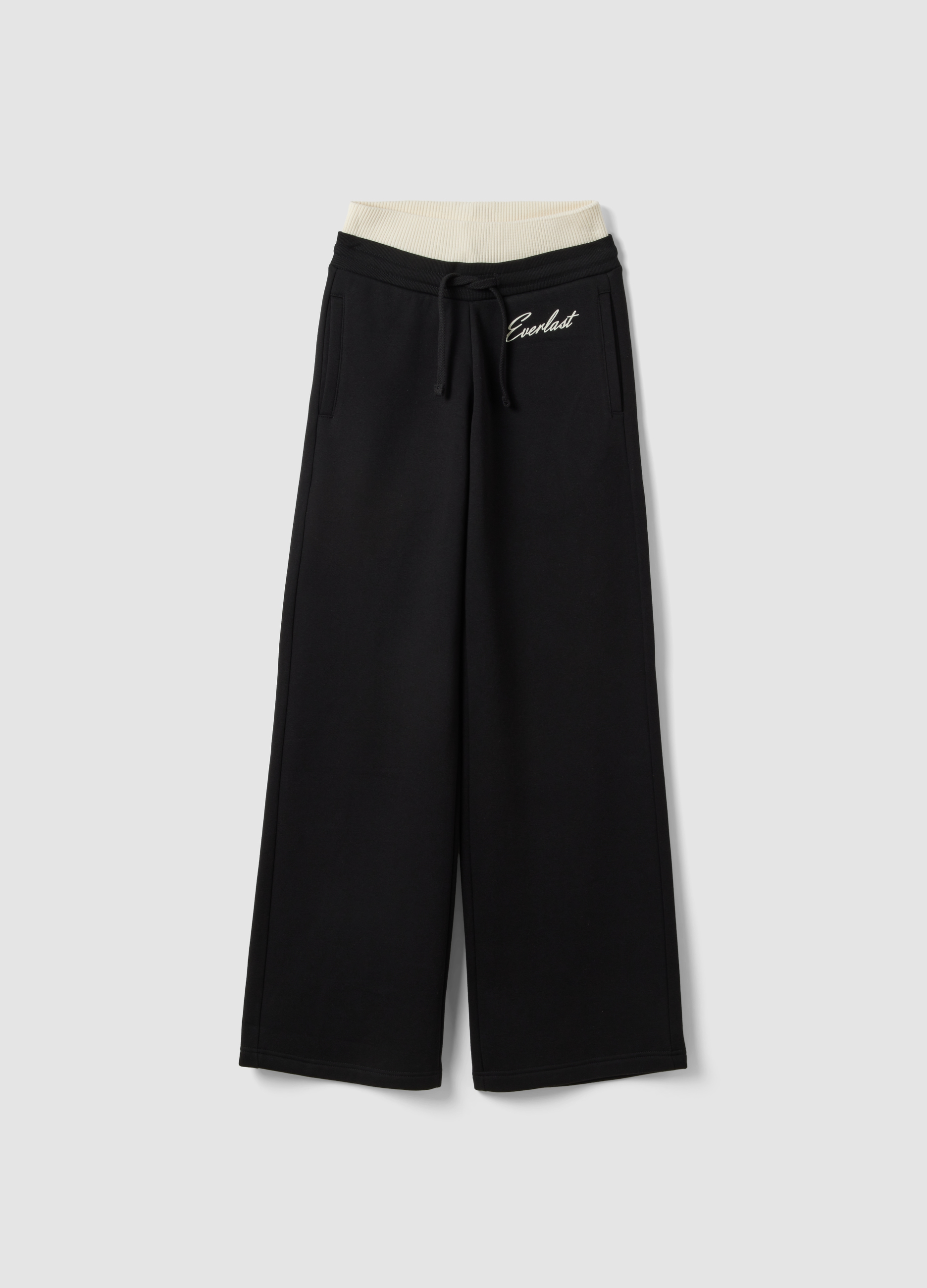 EVERLAST, Pantaloni Neri Wide Leg In Misto Cotone, Unisex, Nero, Taglia: XS