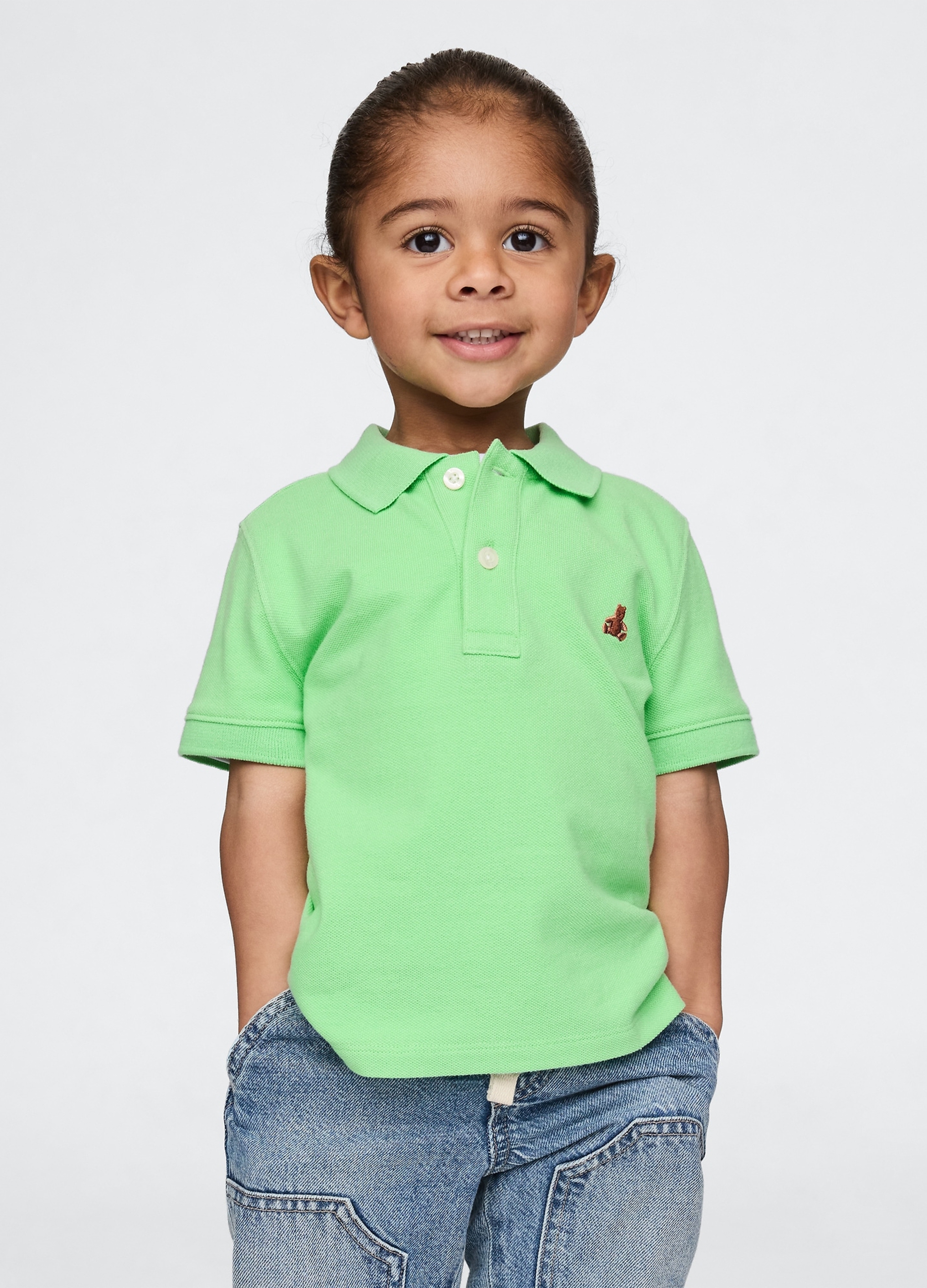 OVS, Polo In Cotone Con Ricamo Orsetto, Unisex, Verde, Taglia: 6-12M/69-74