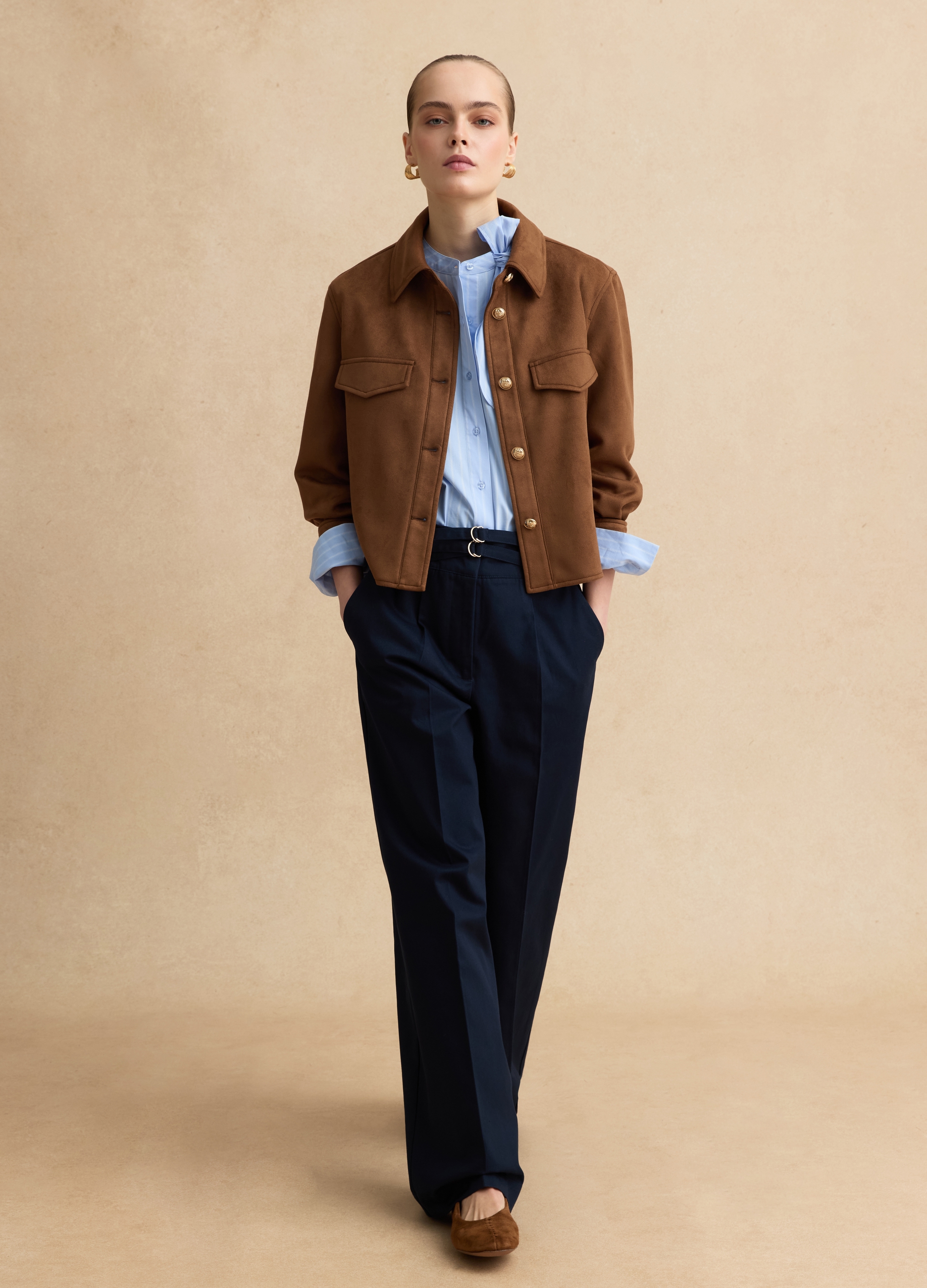 LES COPAINS, Chinos Azul De Pierna Ancha En Algodón Puro, Mujer, Azul marino, Talla: 42