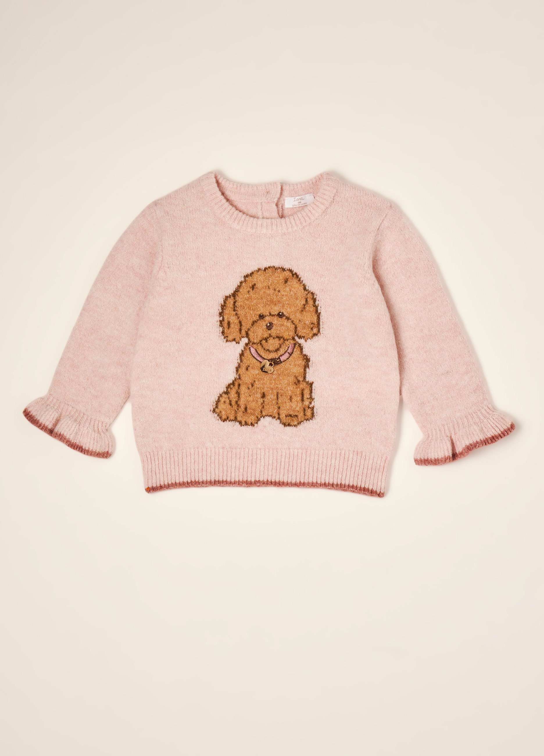 IANA, Maglia Rosa In Lana Elasticizzata Con Stampa Cagnolino, Neonata, Rosa, Taglia: 6