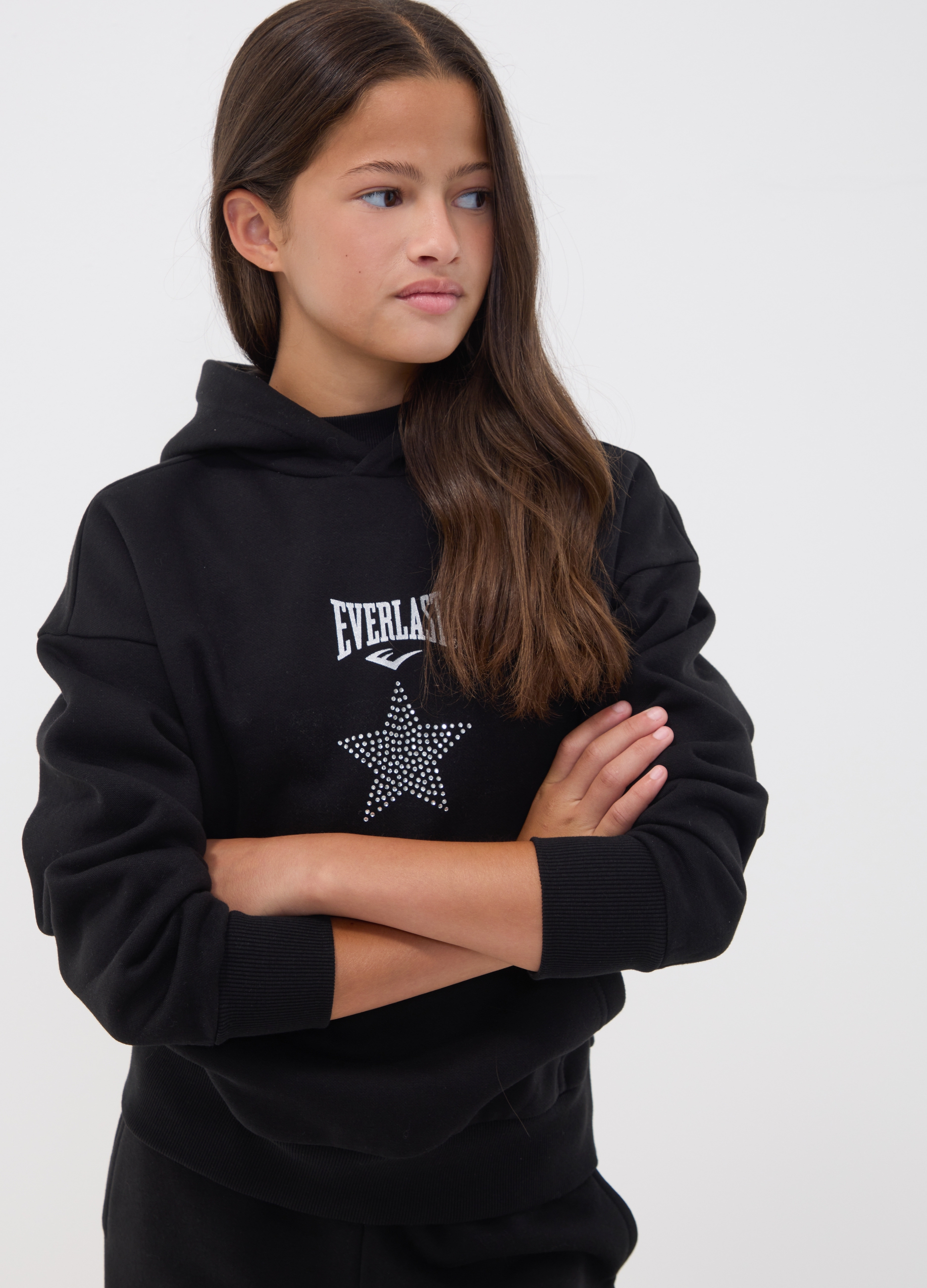 EVERLAST, Felpa Nera Con Cappuccio In Misto Cotone Per Ragazza Regular Fit, Unisex, Nero, Taglia: 10-11