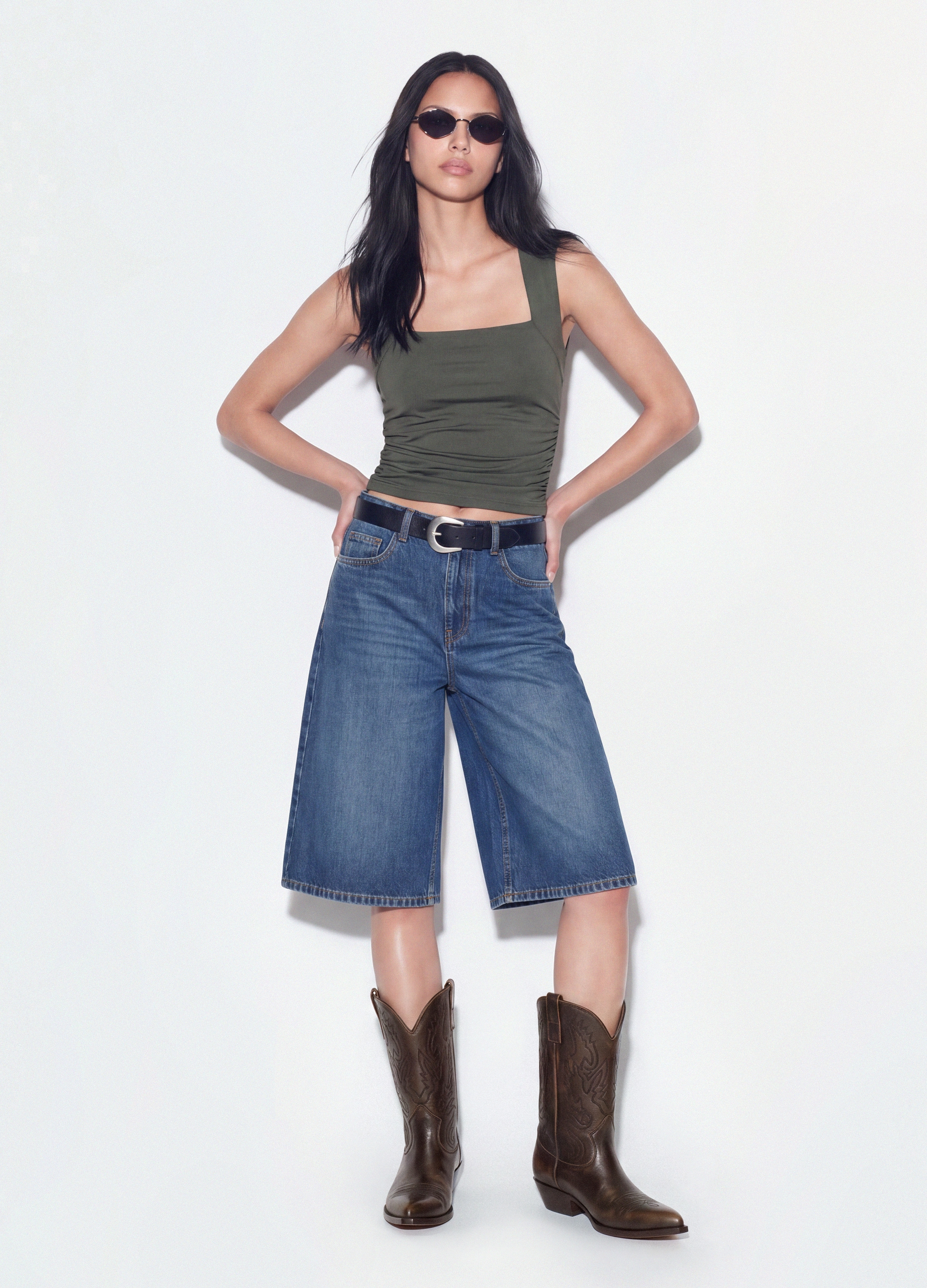 B.ANGEL, Tank Top Verde In Tessuto Elasticizzato Con Arricciature Laterali, Donna, Verde, Taglia: XS