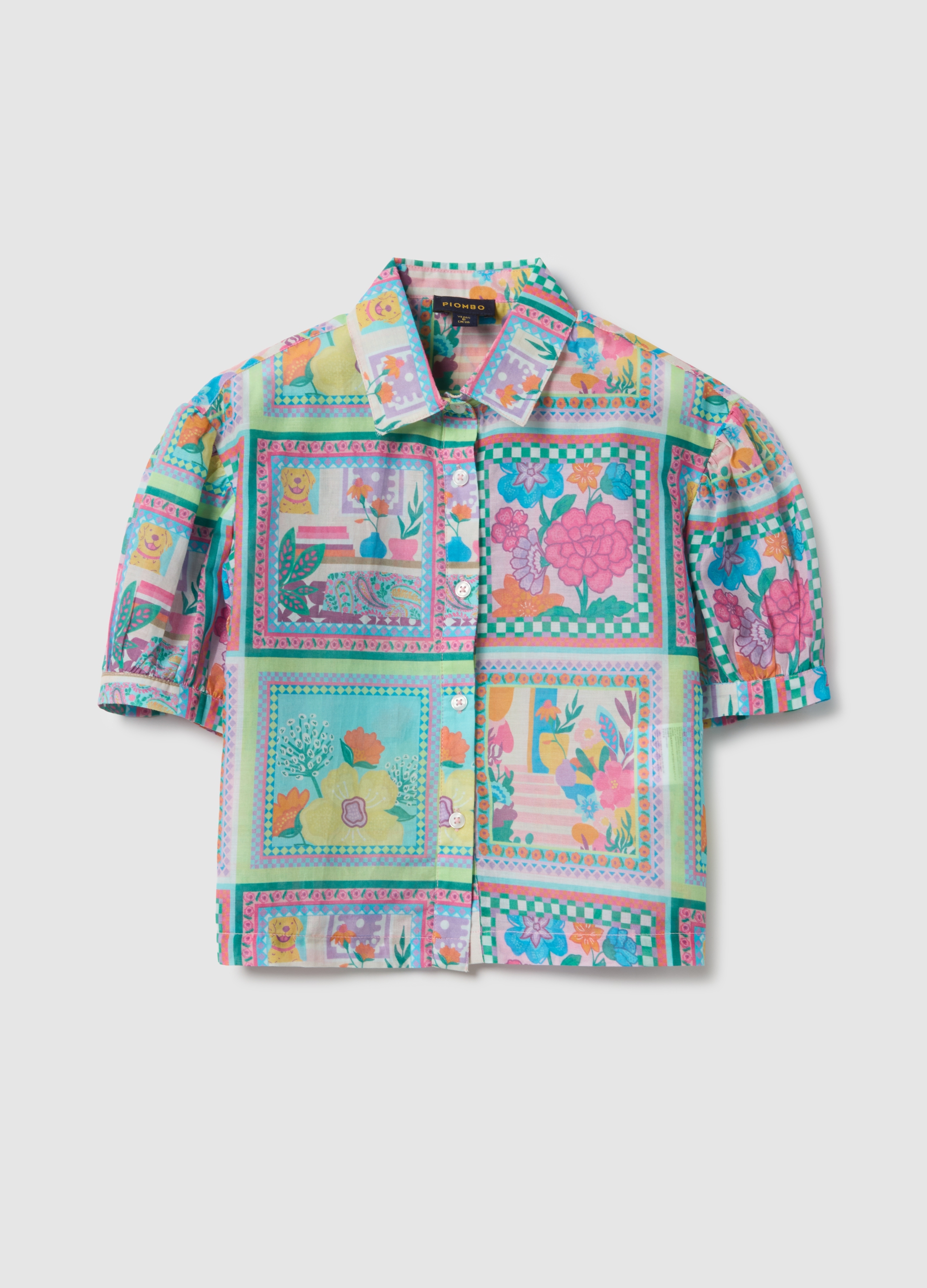 PIOMBO KIDS, Camisa Multicolor De Niña De Algodón Puro Con Estampado Floral, Niña, Green/Pink, Talla: 10