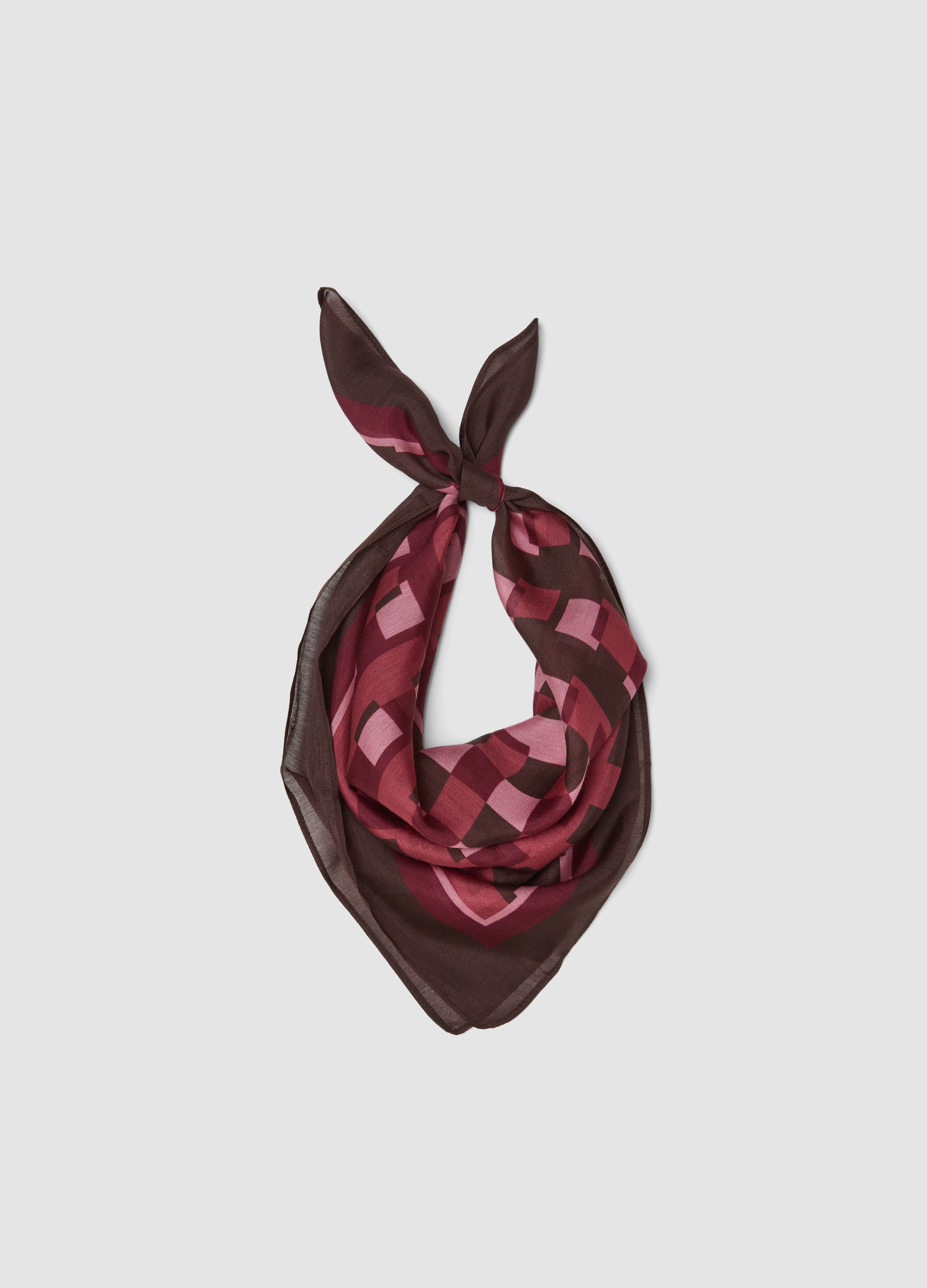 LES COPAINS, Foulard Marrone In Misto Modal E Seta Con Stampa Geometrica, Donna, Marrone, Taglia: ONE SIZE