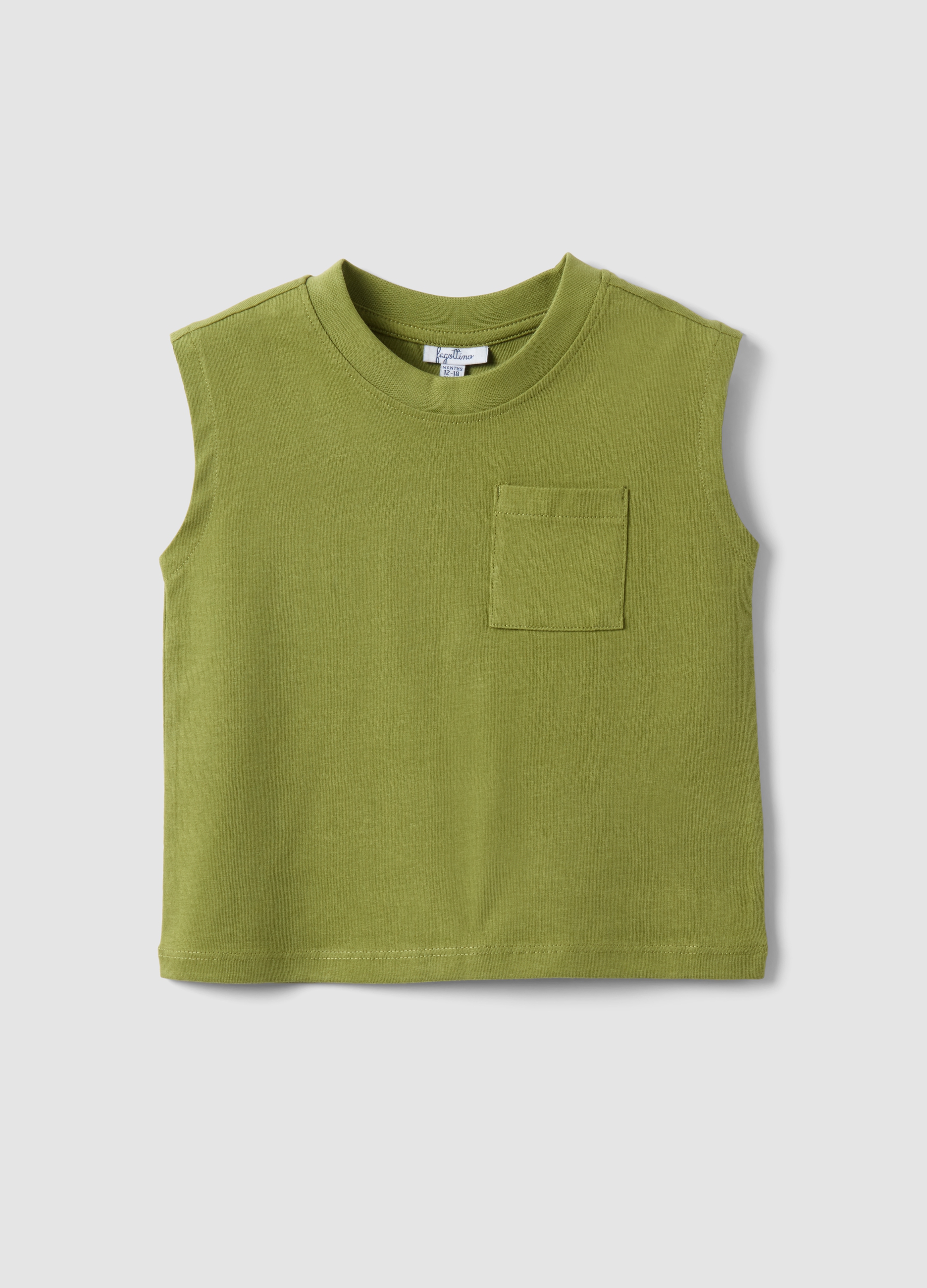 FAGOTTINO, Canotta In Puro Cotone Verde Da Bimbo Regular Fit Con Tasca, Bambino, Verde, Taglia: 18-24