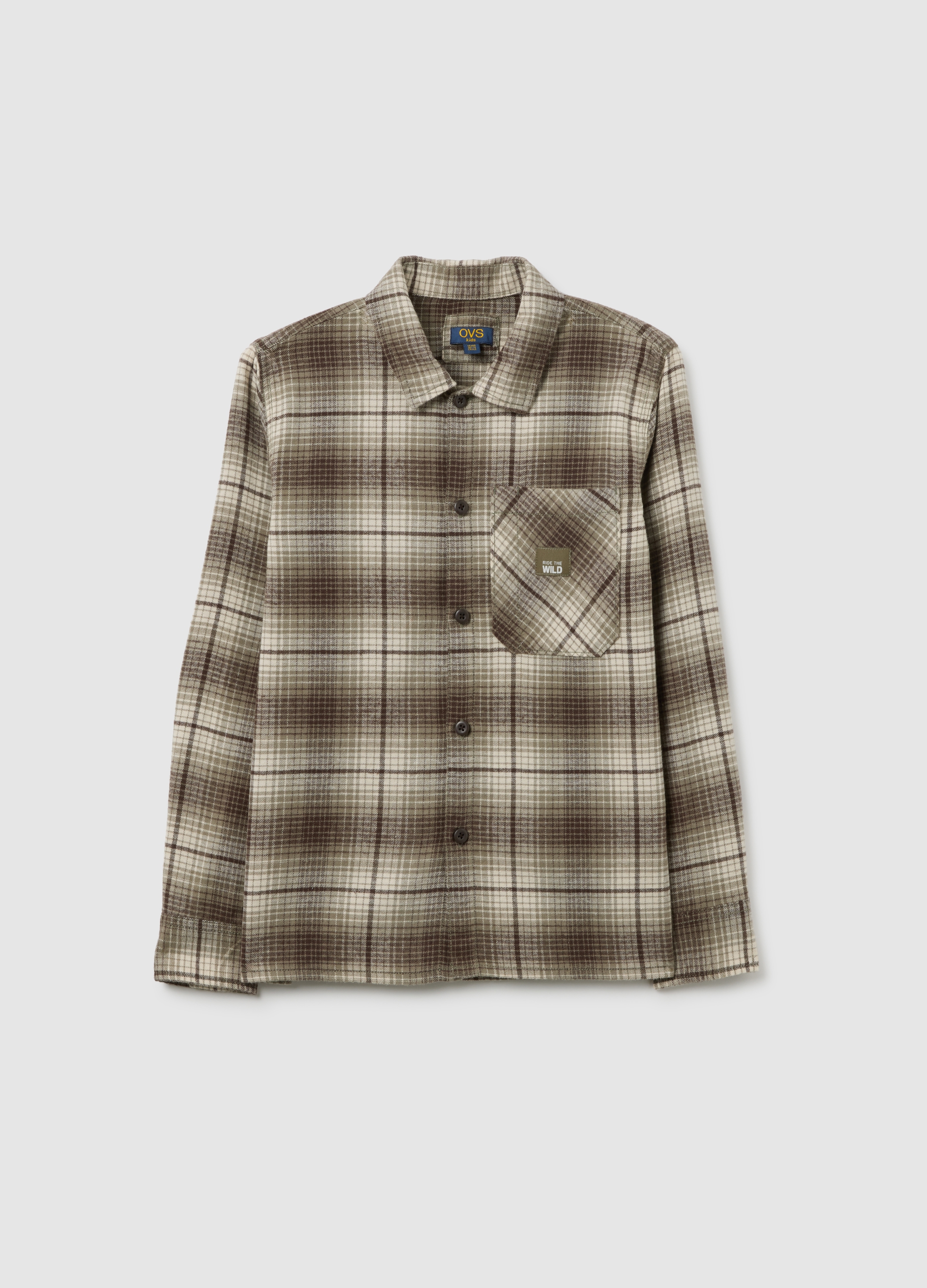 OVS KIDS, Camicia A Quadri Multicolor Da Ragazzo In Puro Cotone Regular Fit, Niño, Beige/Marrón, Talla: 11-12