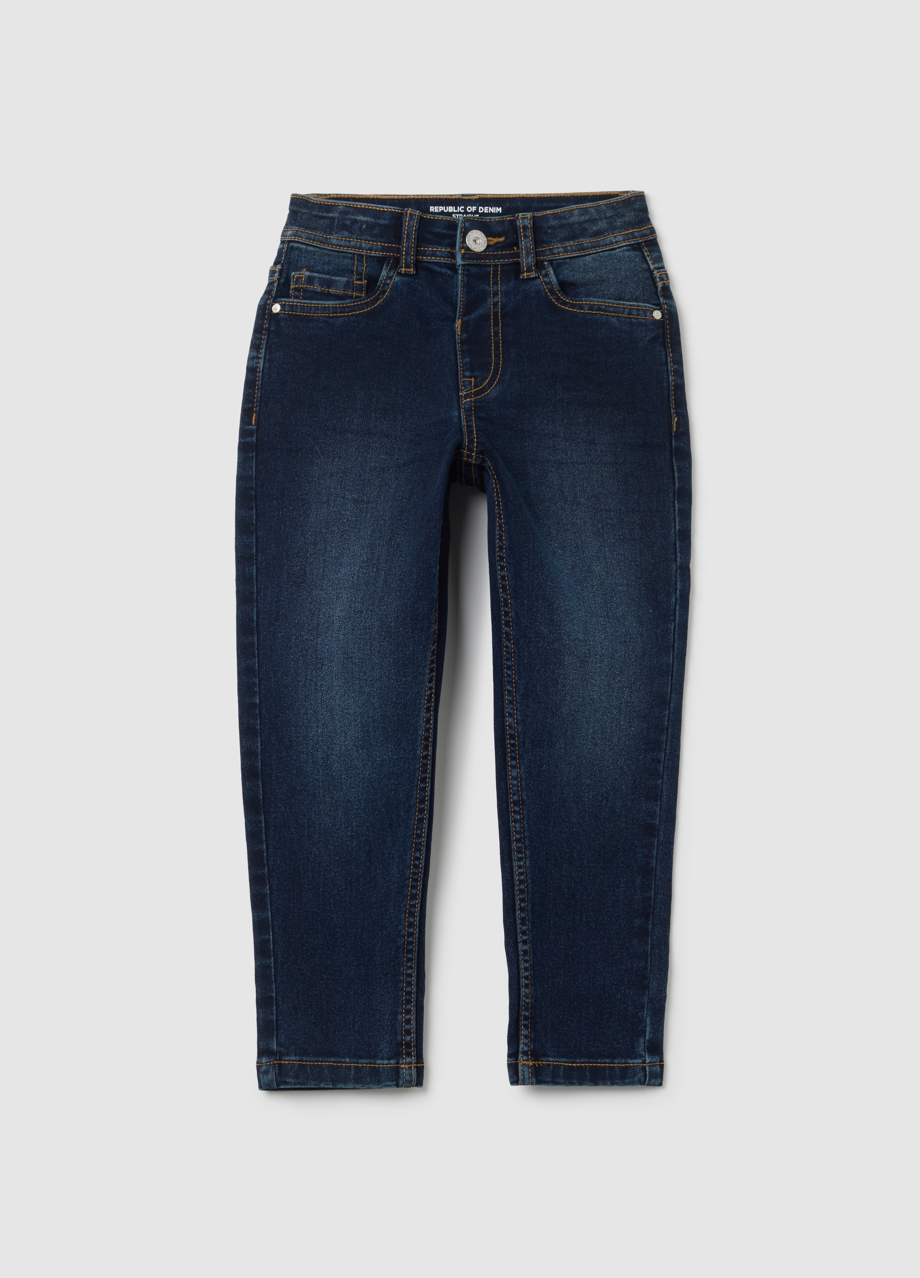 Vaqueros Infantiles En Denim Azul Corte Regular, Niño, Azul oscuro, Talla: 8-9