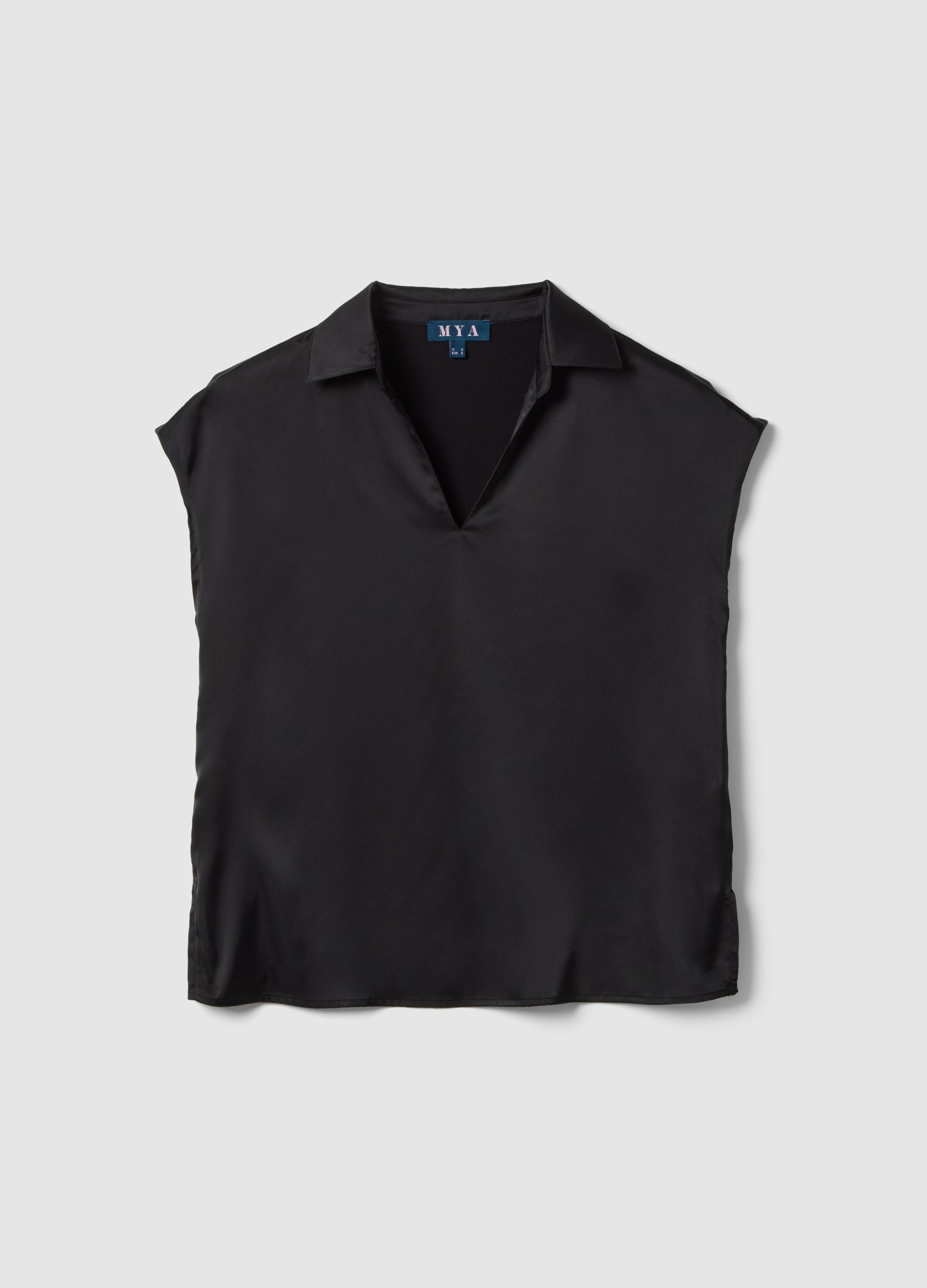 Camiseta Negra De Manga Corta Con Cuello Polo, Corte Regular, Mujer, Negro, Talla: L