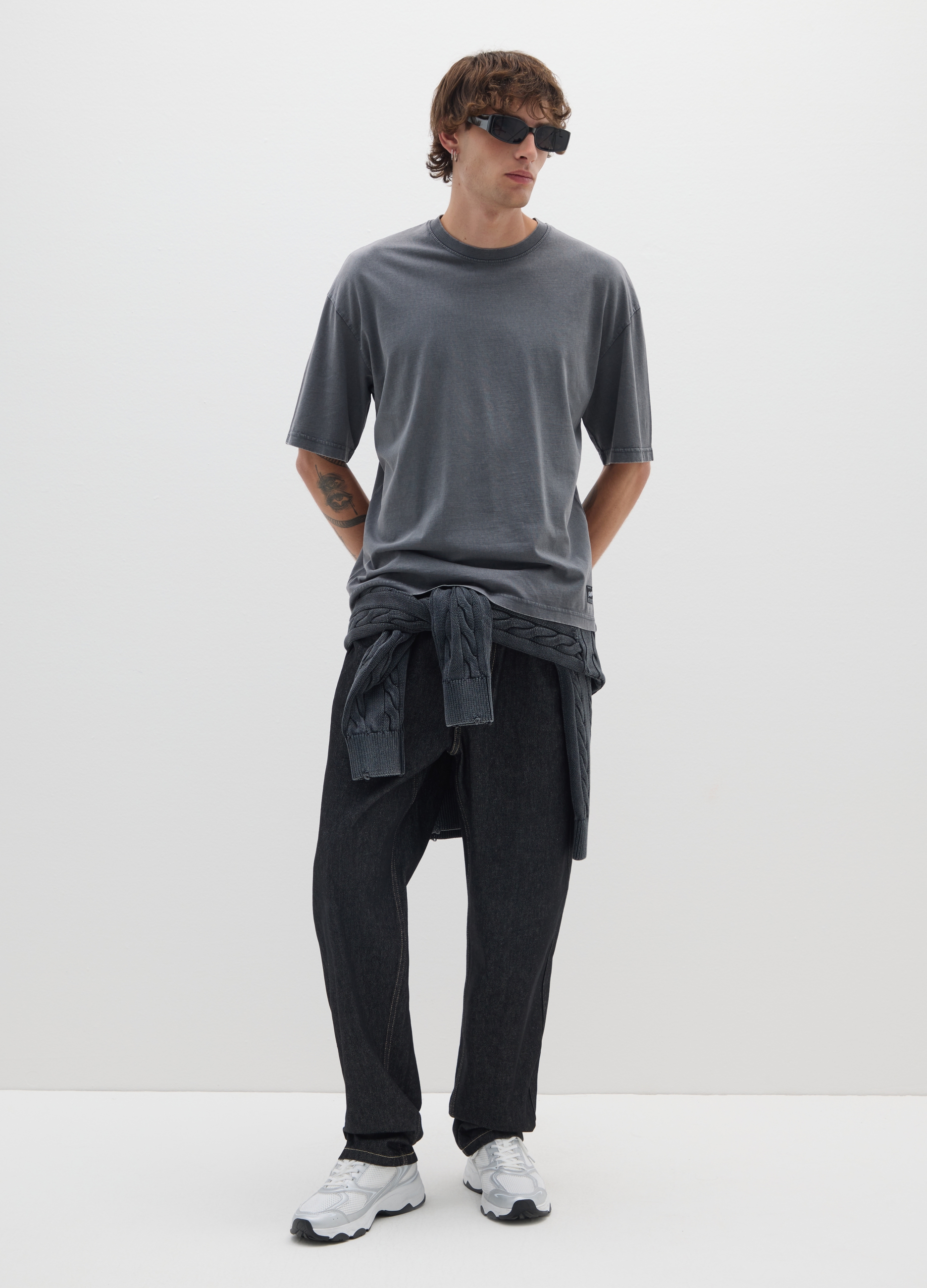 B.ANGEL, T-shirt In Puro Cotone Grigia Boxy Fit, Uomo, Grigio, Taglia: S