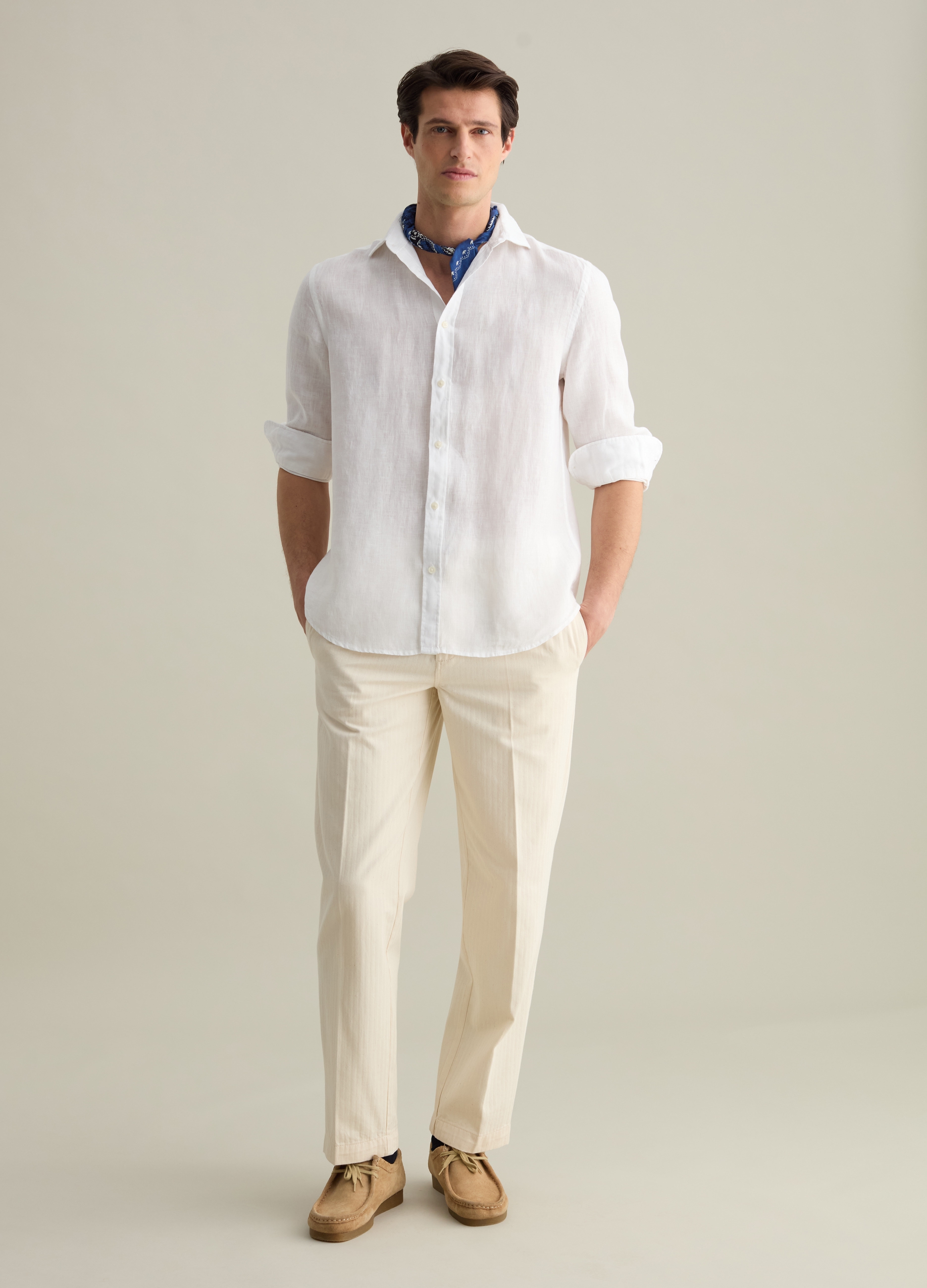 PIOMBO, Camicia Regular Fit In Lino, Uomo, Bianco, Taglia: M