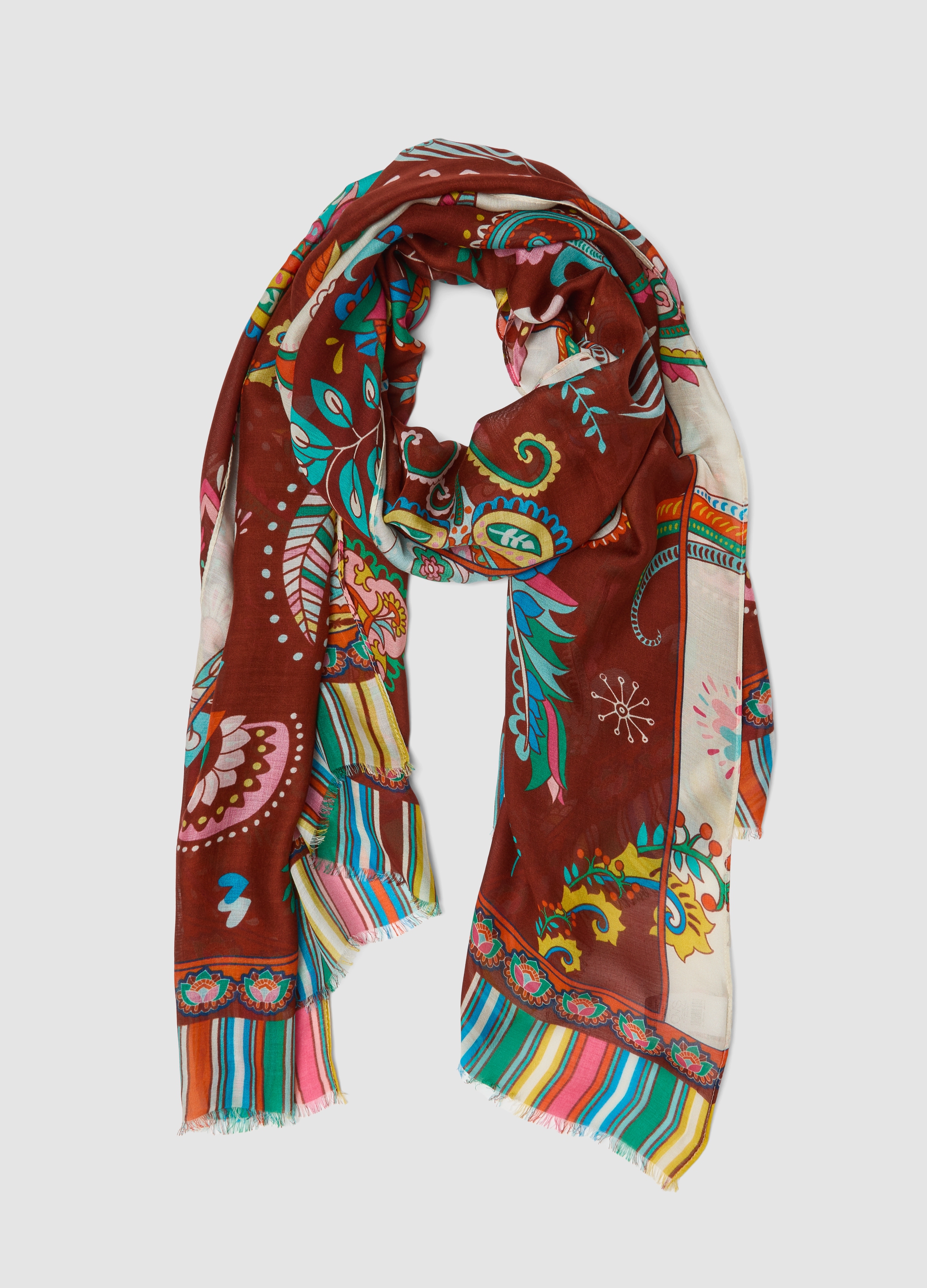 OVS, Sciarpa Marrone In Pura Viscosa Con Fantasia Multicolor, Donna, Multicolor, Taglia: ONE SIZE