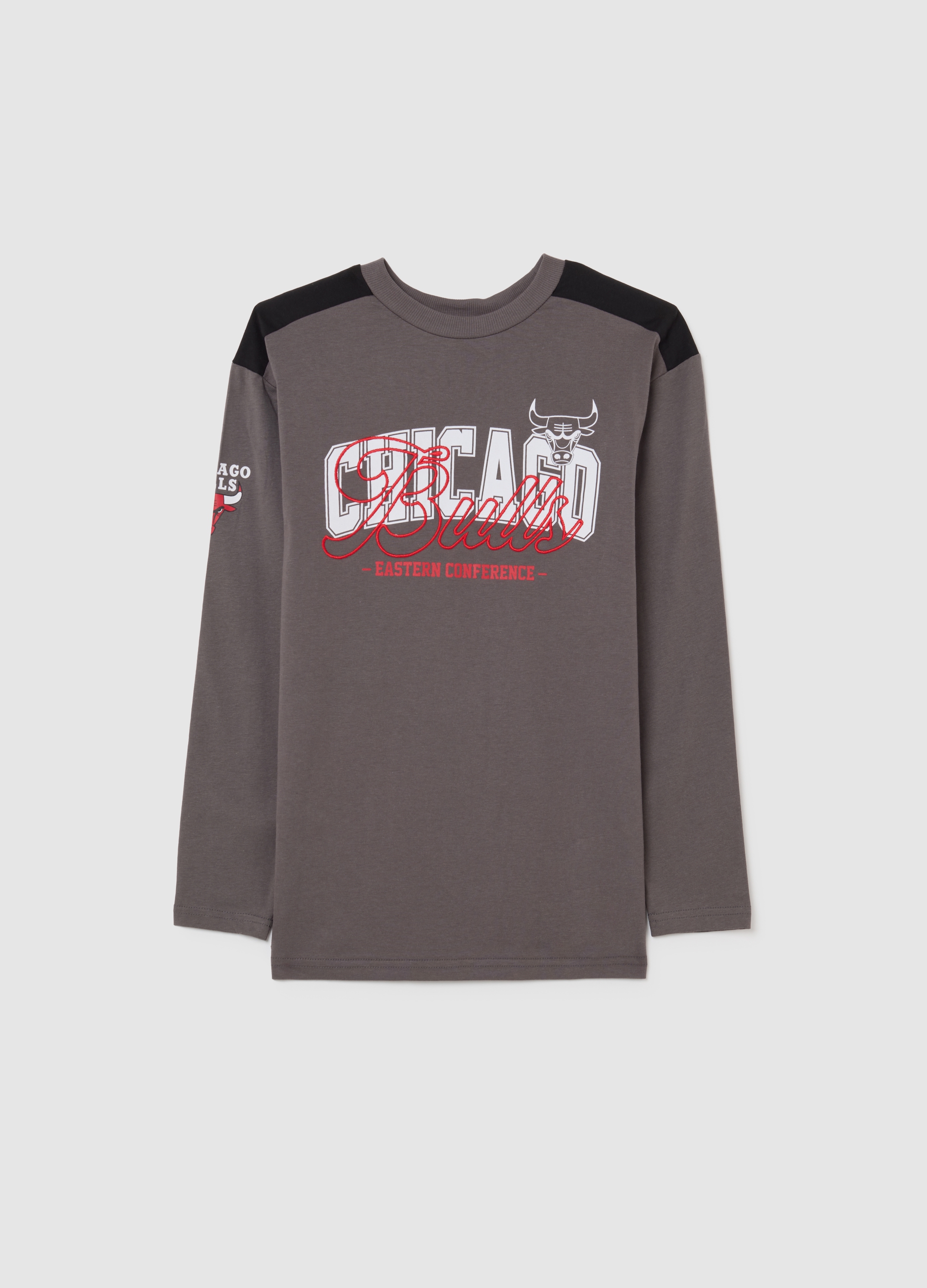 NBA, Maglia Da Ragazzo In Puro Cotone Marrone Regular Fit Con Scollo Rotondo, Niño, Grey/Black, Talla: 12-13