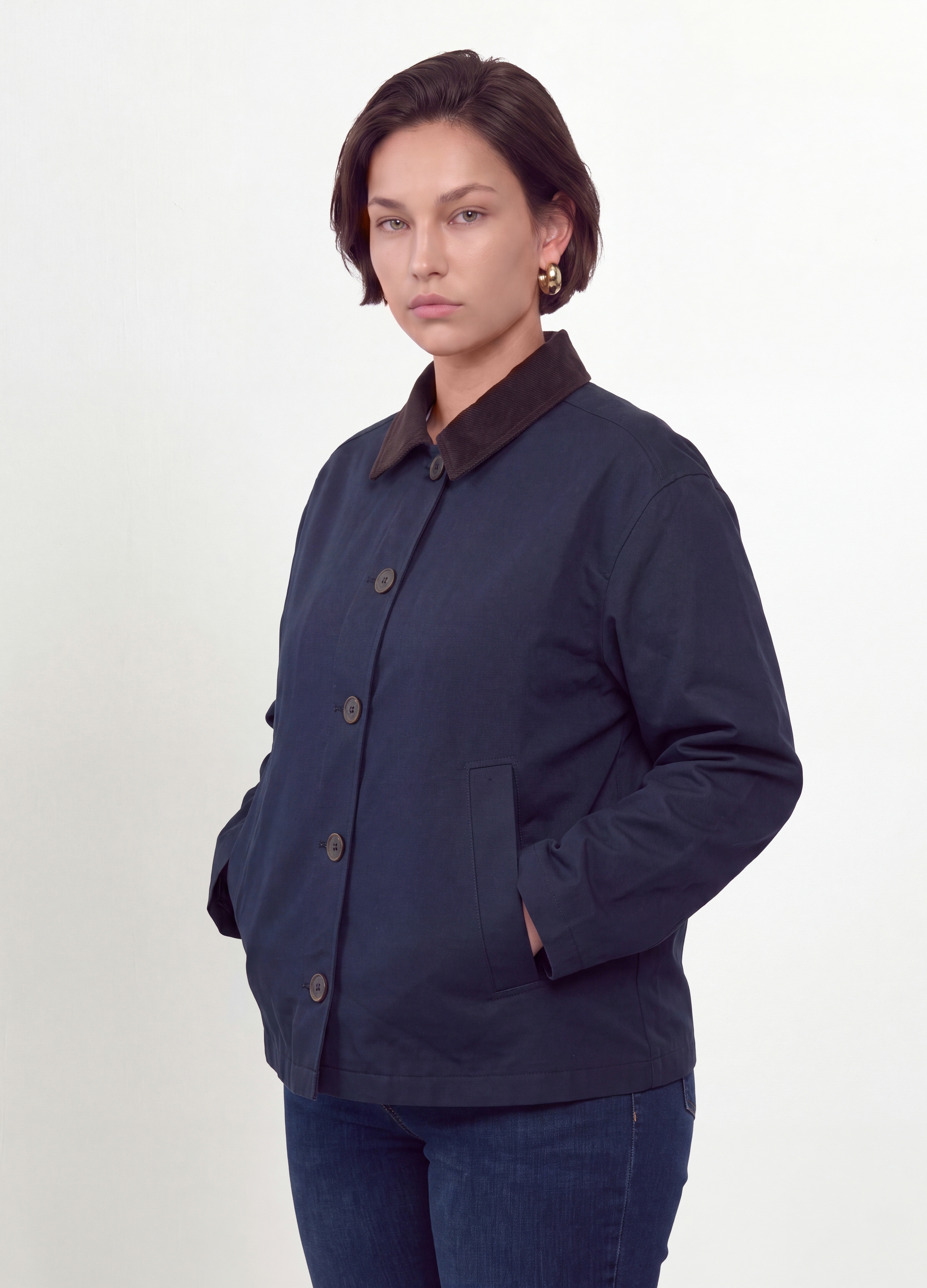 MYA, Giacca Blu In Puro Cotone Con Colletto A Contrasto Regular Fit, Donna, Blu, Taglia: L
