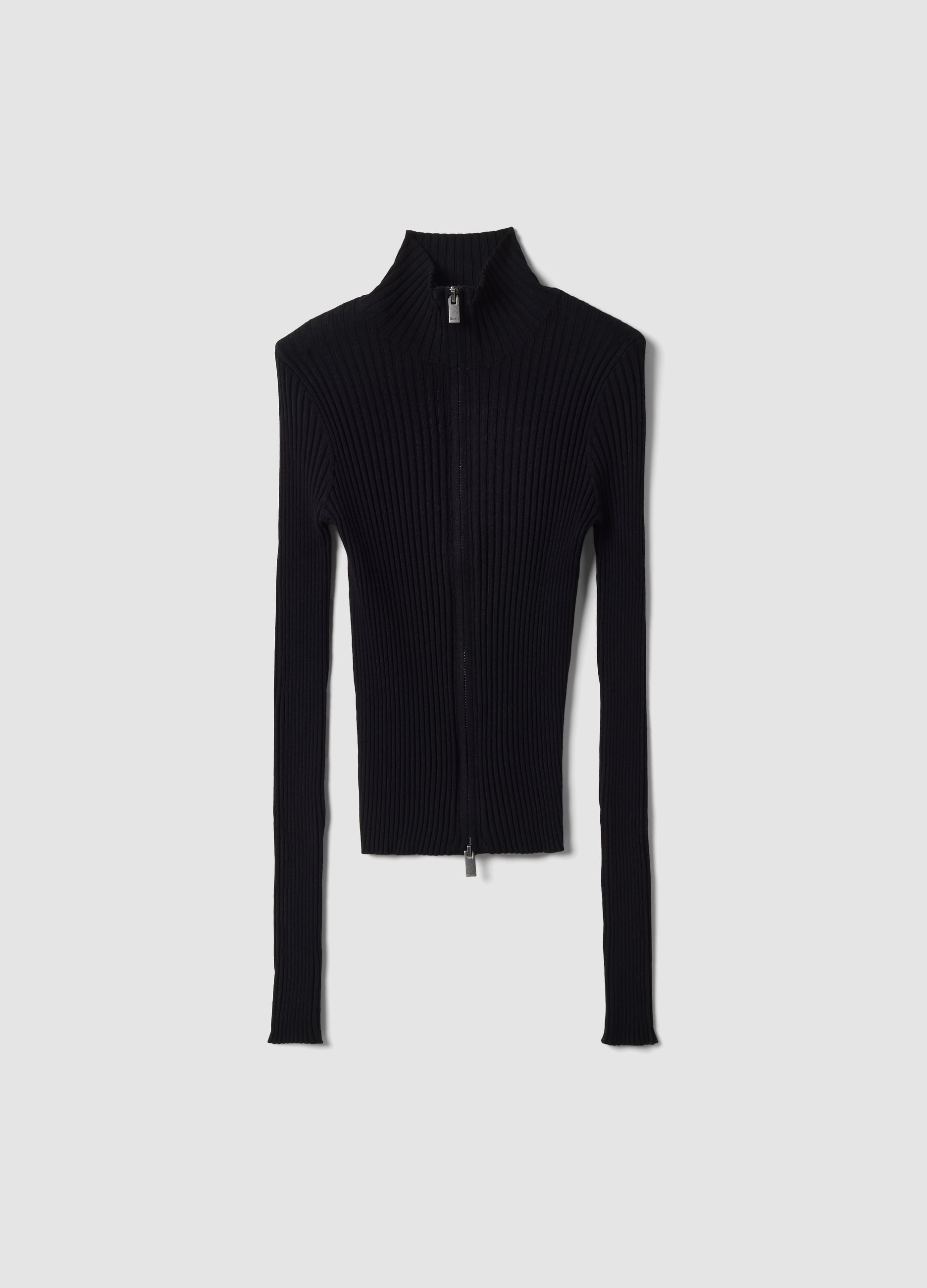 UTOPJA, Full-zip Ribbed Knit Black, Donna, Nero, Taglia: M